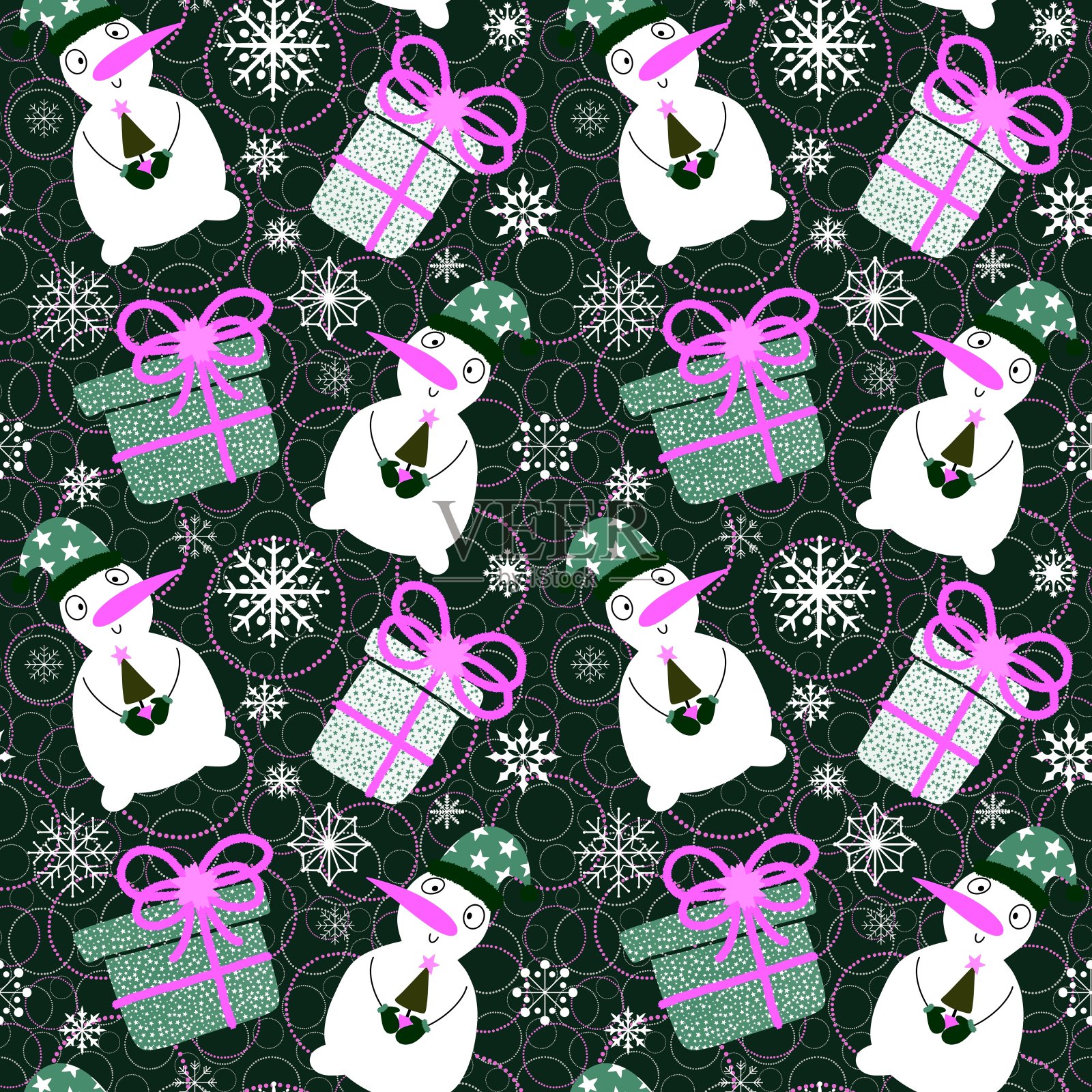 冬季圣诞无缝雪人图案包装纸插画图片素材