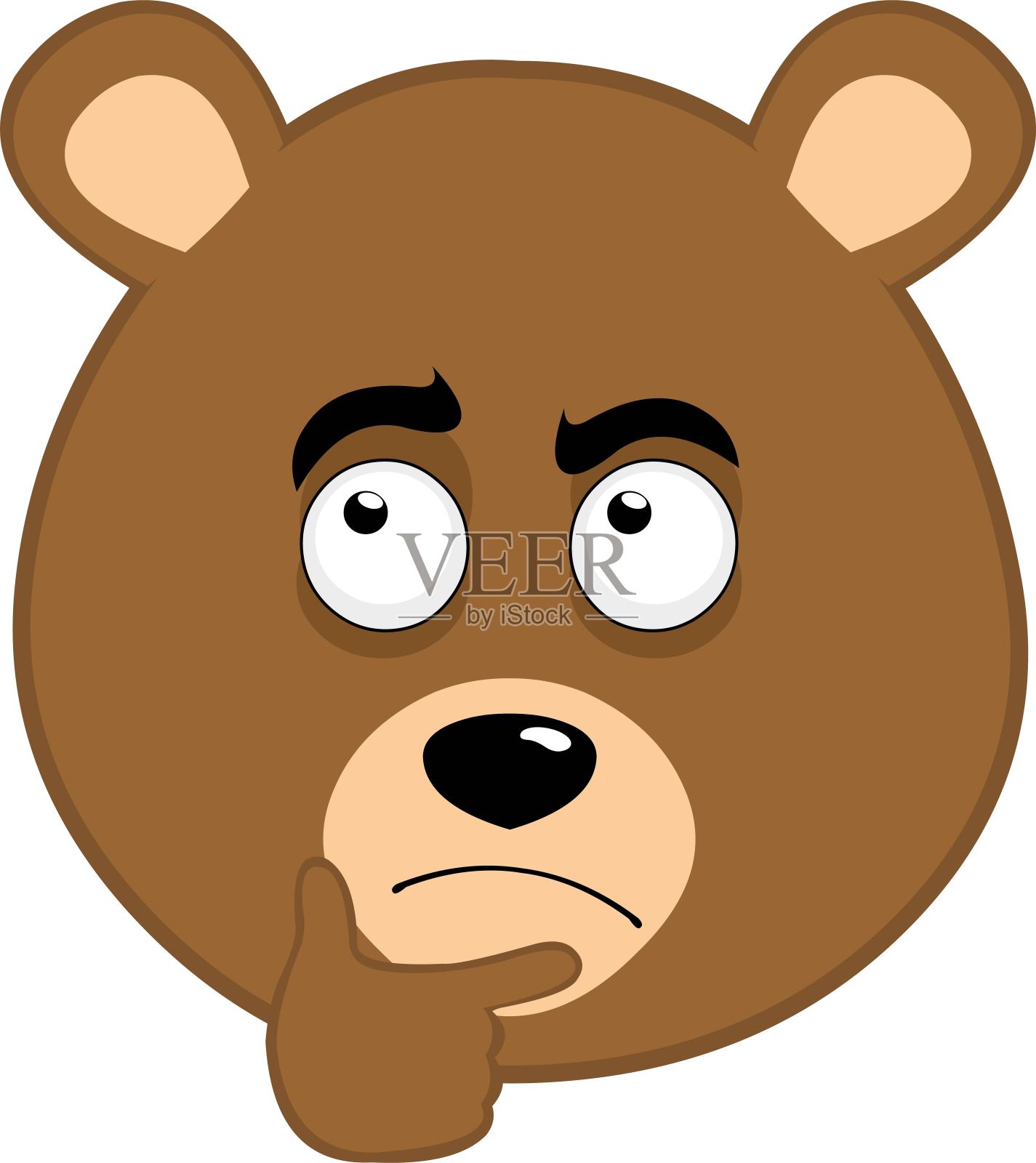矢量插图头熊灰熊卡通认为怀疑手势插画图片素材