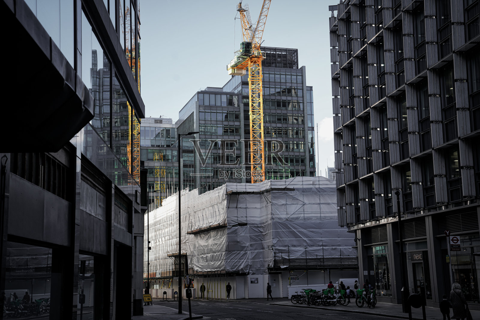 伦敦金融城金融区,芬彻奇街景白天在中央伦敦金融中心枢纽,英国照片摄影图片