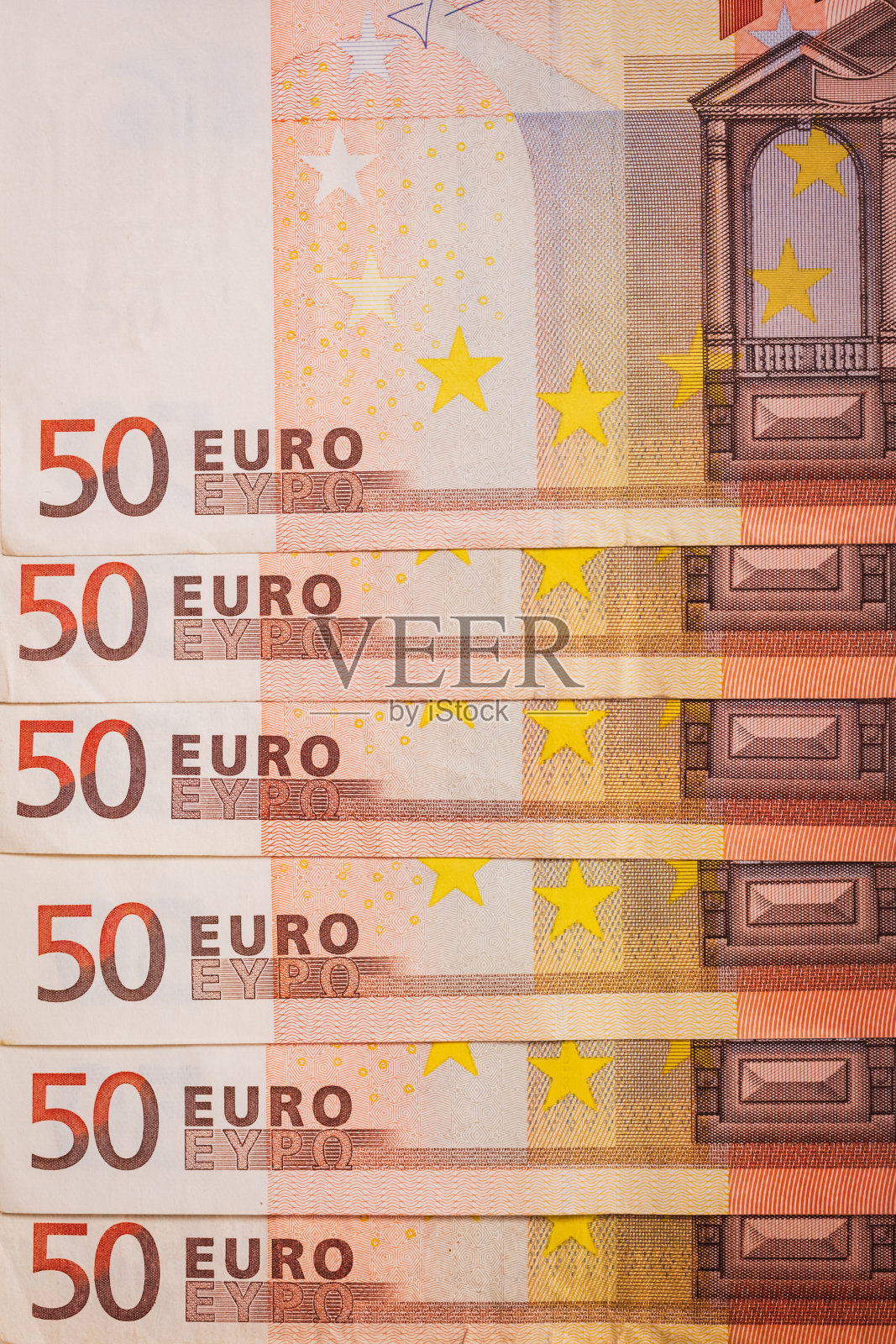 一大堆50欧元钞票，抽象的背景代表货币照片摄影图片