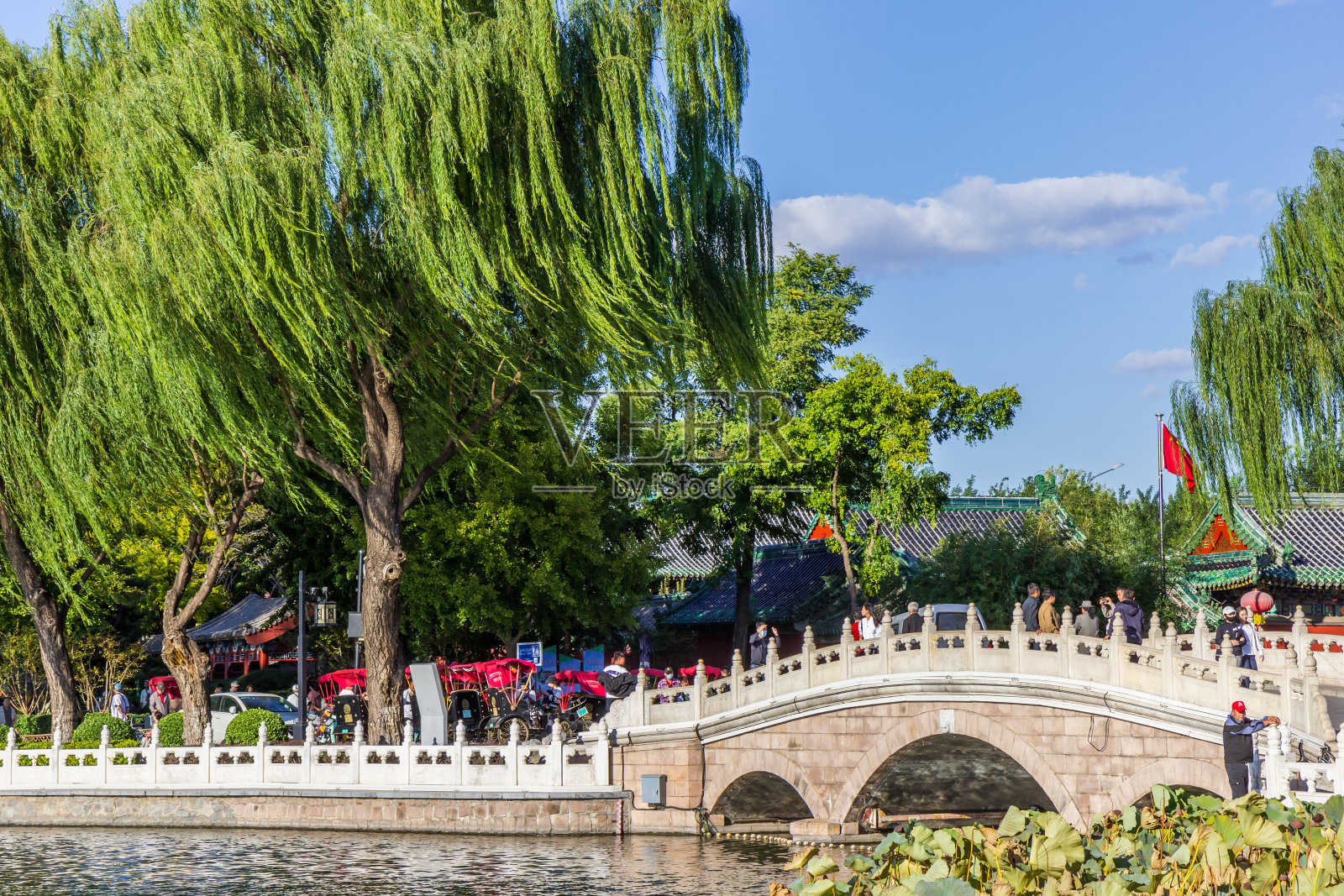 北京前海的拱桥和柳树照片摄影图片