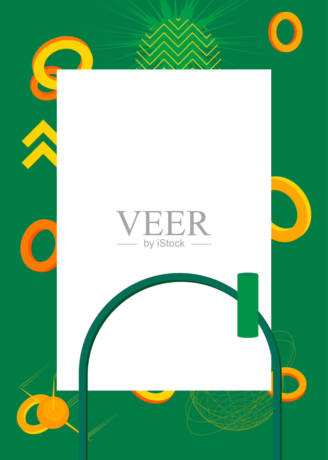 绿色和黄色几何图形复古主题背景与地方的文字。最小几何元素框架。复古抽象形状矢量插图的广告。插画图片素材