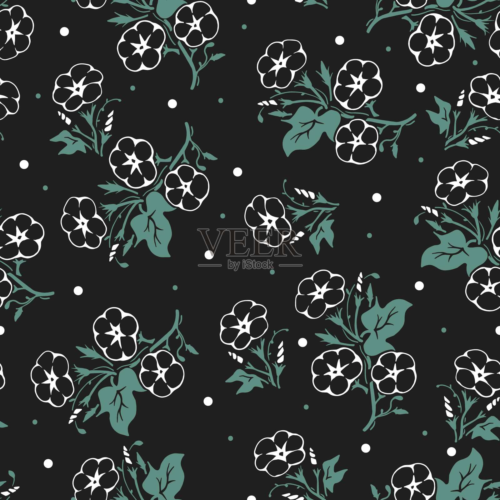 午夜花牵牛花无缝插画图片素材