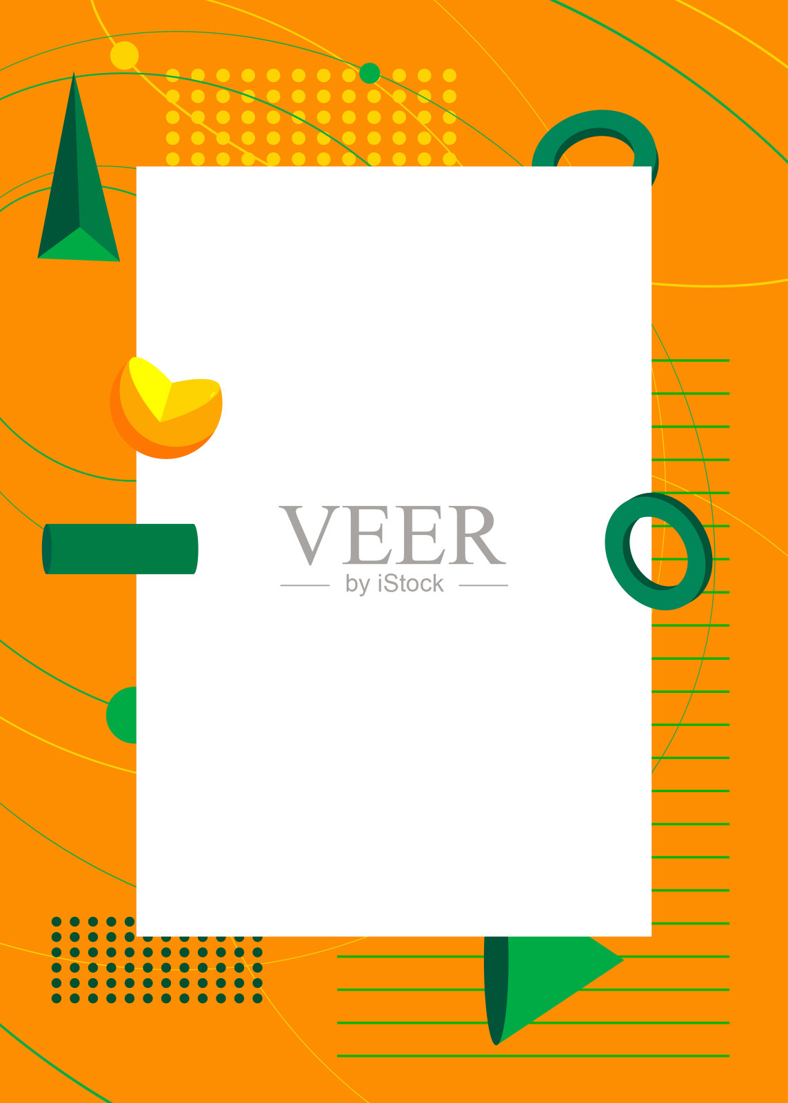 绿色和黄色几何图形复古主题背景与地方的文字。最小几何元素框架。复古抽象形状矢量插图的广告。插画图片素材