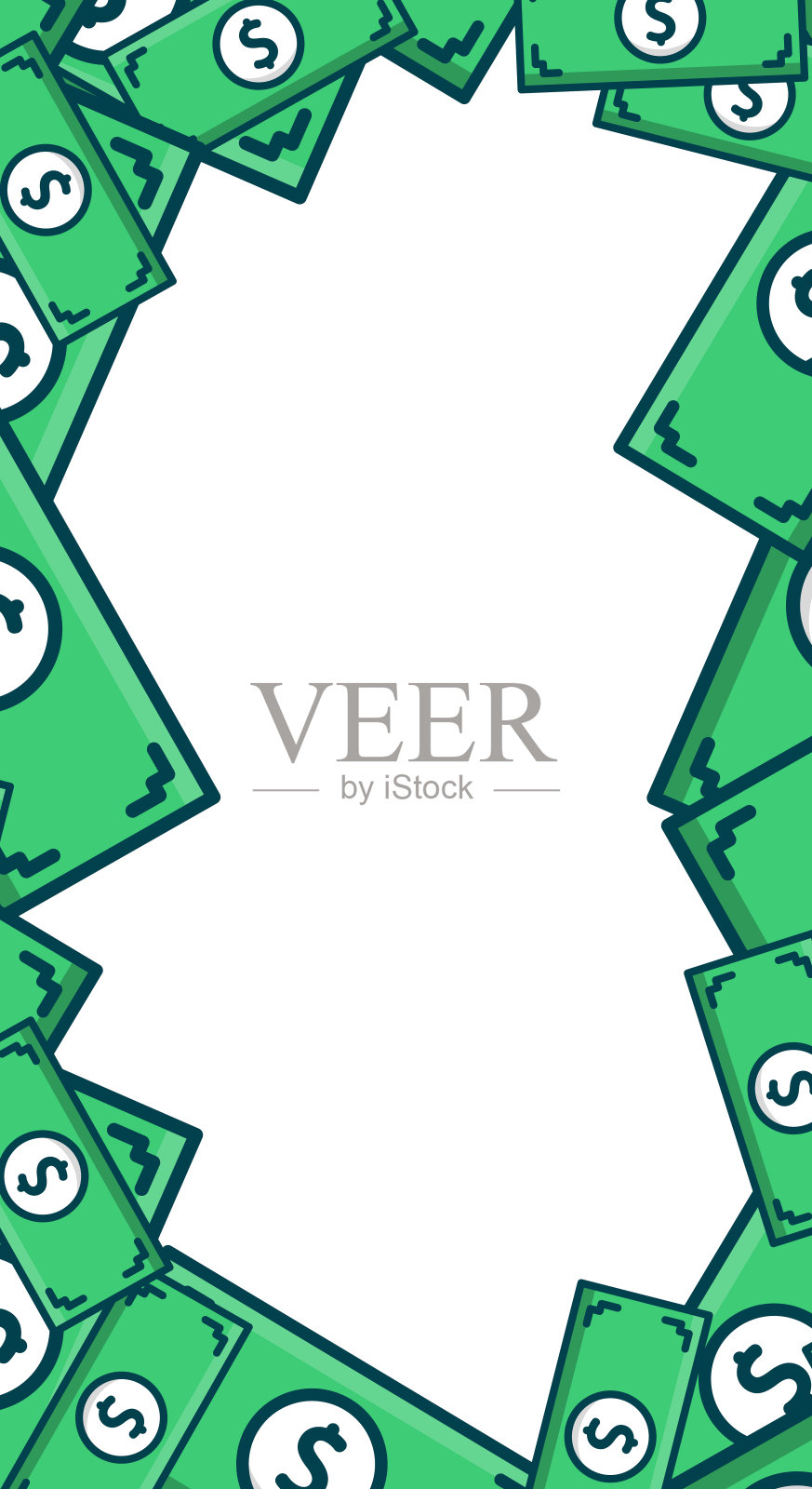 创意设计以折叠的纸币围绕着空白的中央空间进行定制插画图片素材