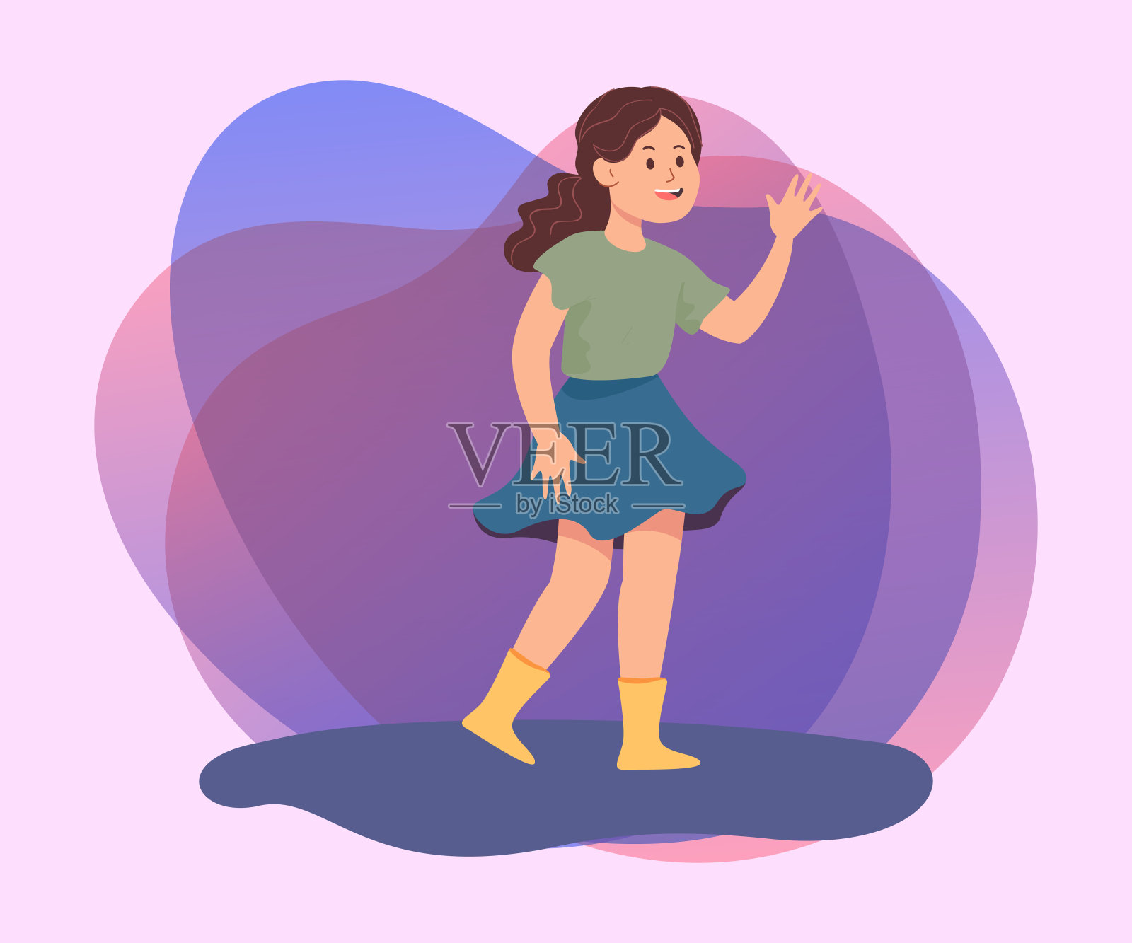 女生问候同学平面矢量插图插画图片素材