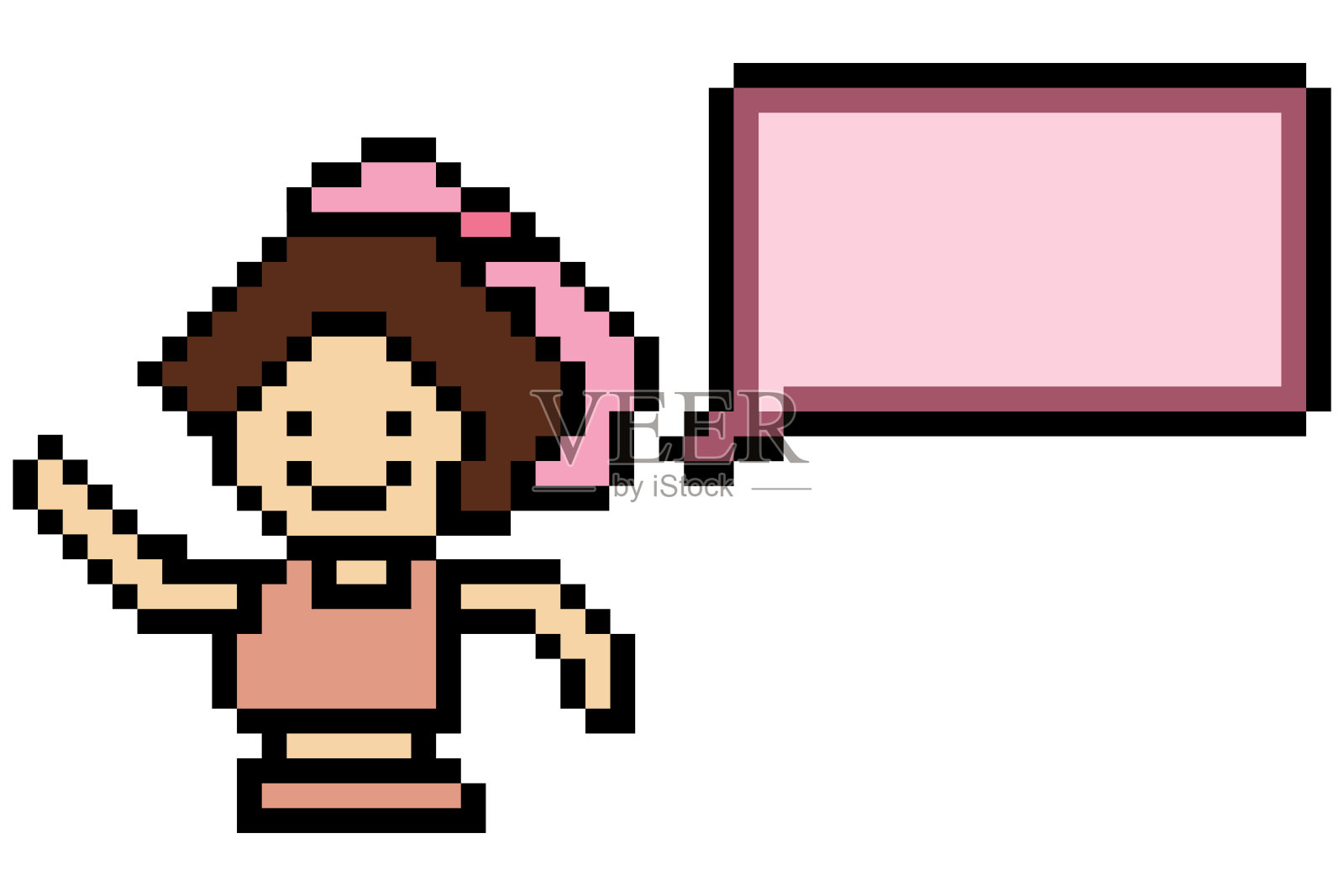 矢量可爱像素8位字符女人聊天空白说说话矢量装饰8位女女孩想说话讨论想法聊天框卡通像素游戏矢量。插画图片素材