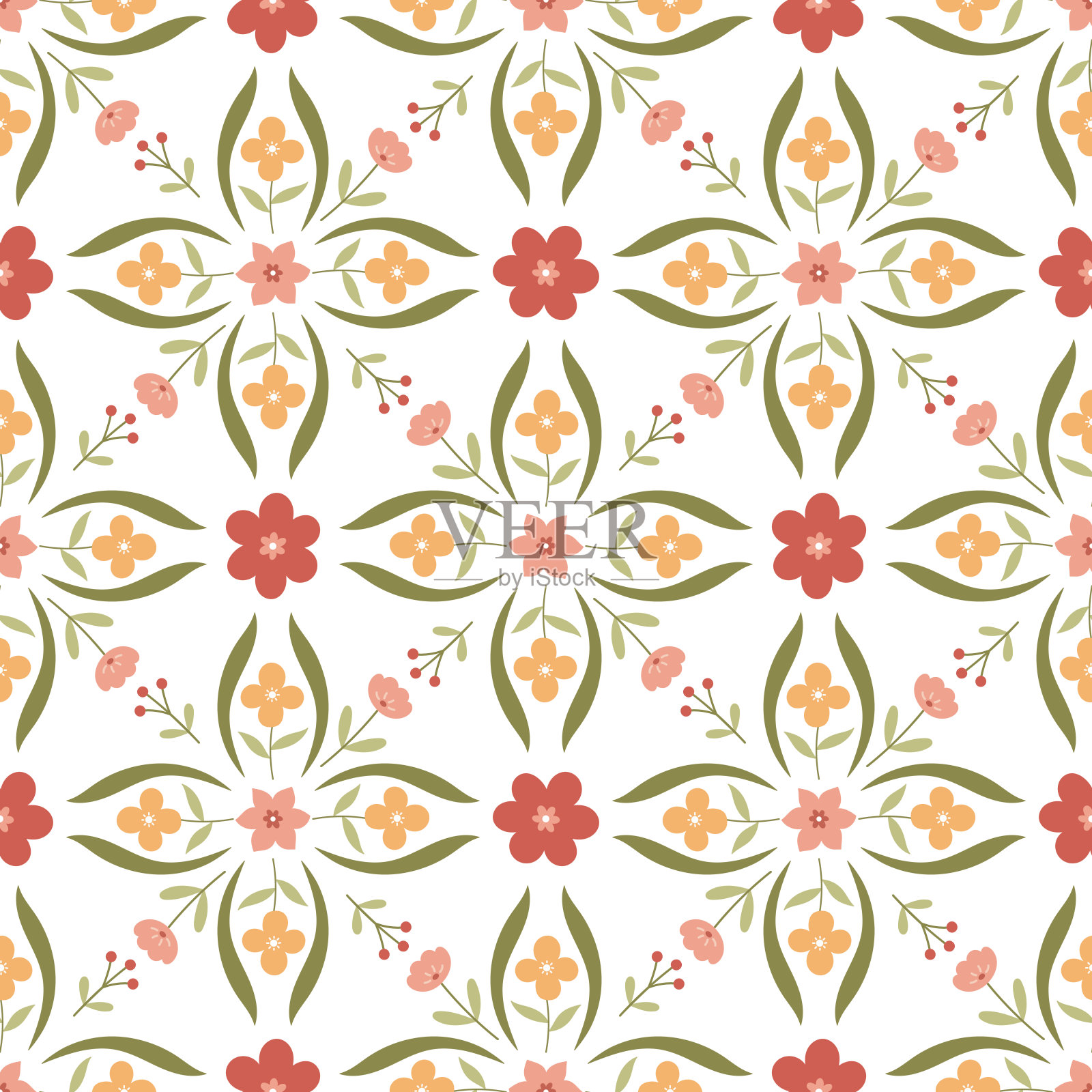 矢量无缝锦缎花卉图案的织物或壁纸。插画图片素材