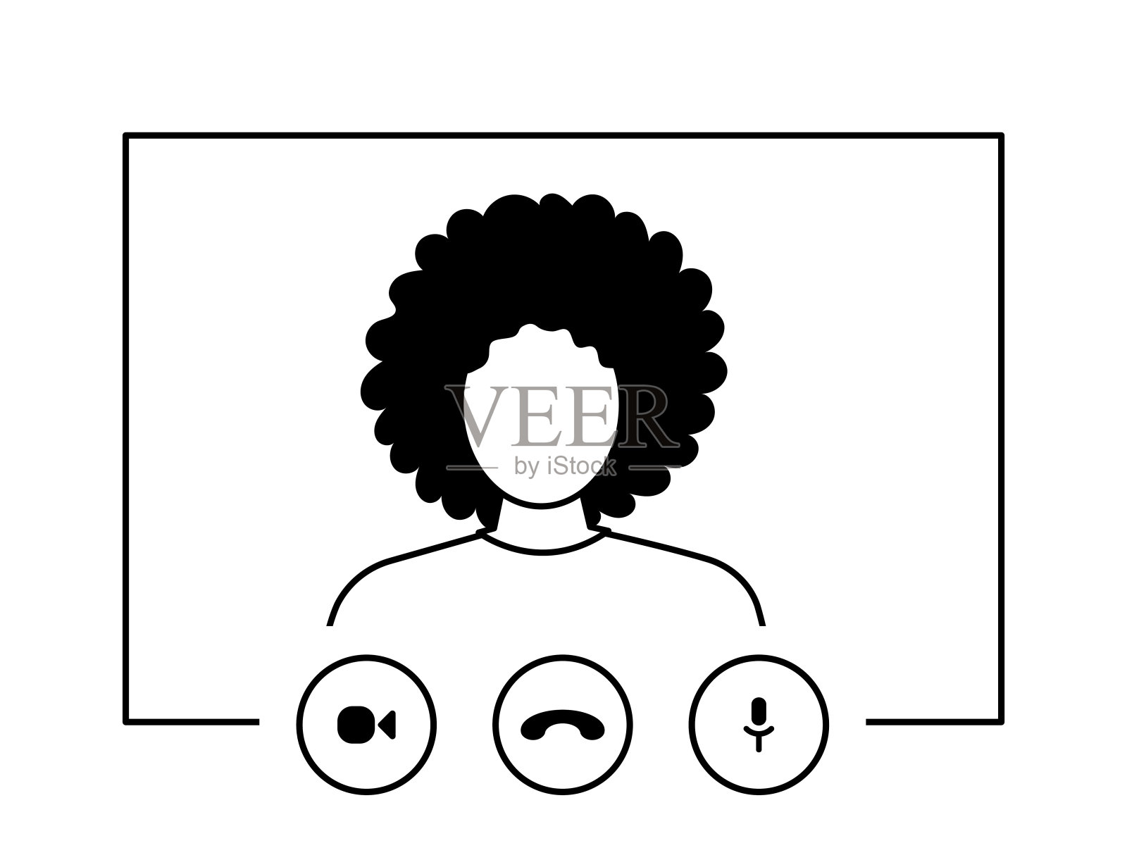 参与虚拟会议的人员，显示视频通话界面和通信选项插画图片素材