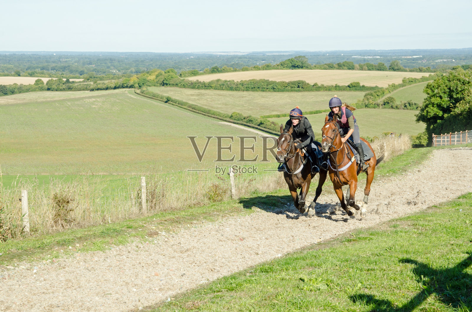 两个骑师在金斯克莱的种植园农场骑马照片摄影图片