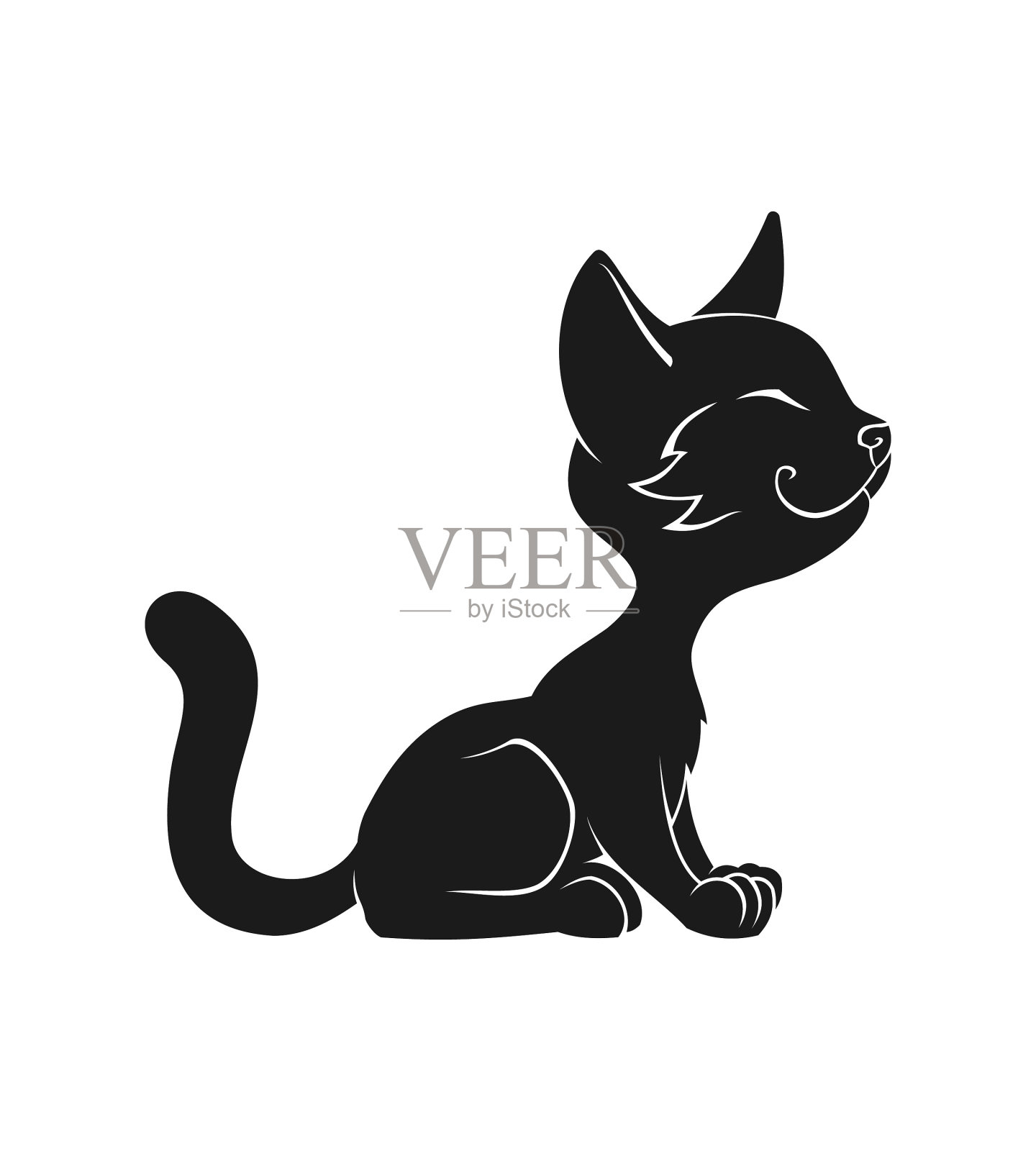 可爱的猫或小猫剪影-剪出矢量猫图标，标志，贴纸插画图片素材