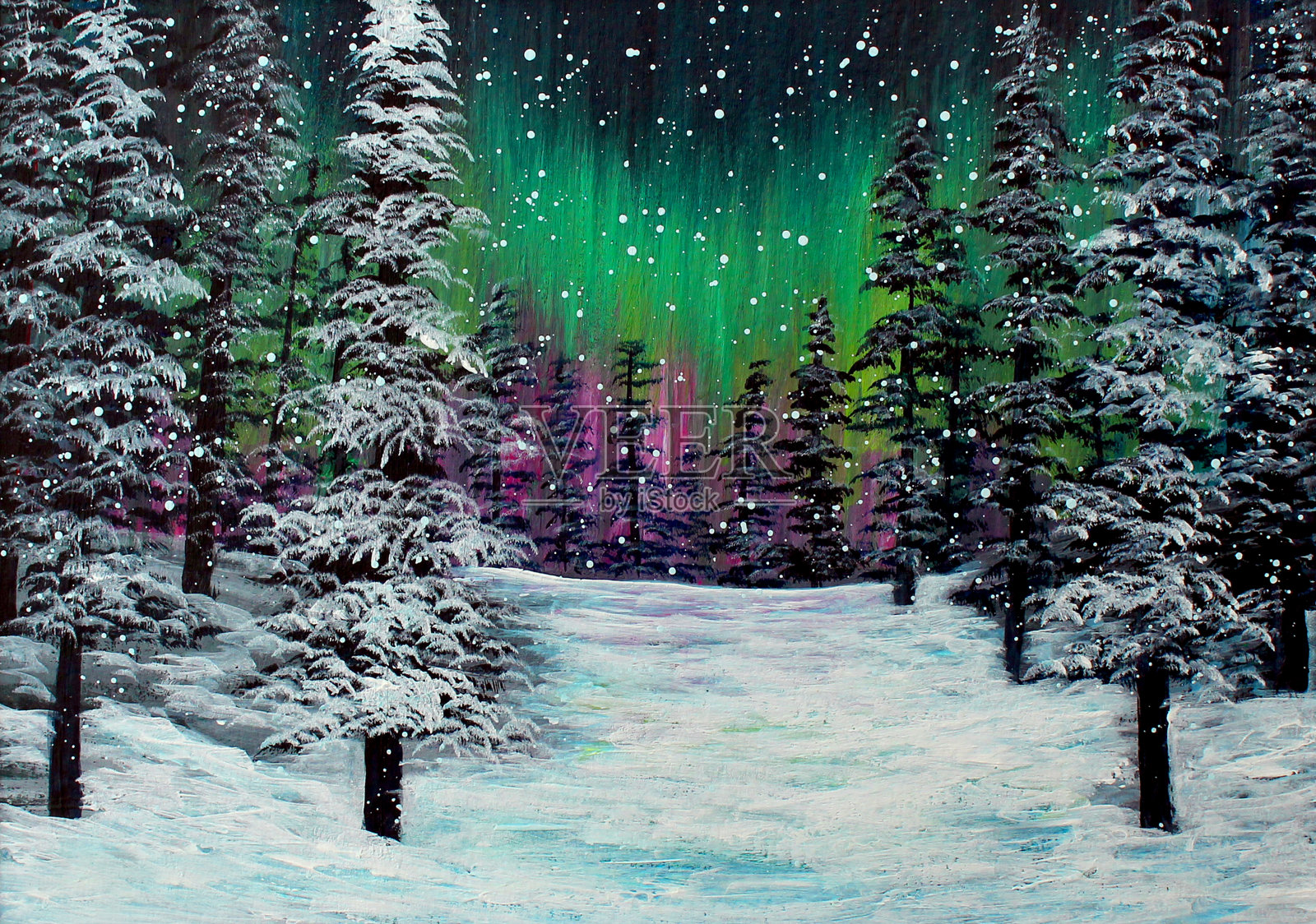 北极光天空插画图片素材