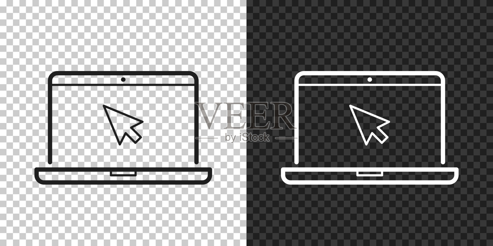 带指针的笔记本电脑。空白背景上的设计图标插画图片素材