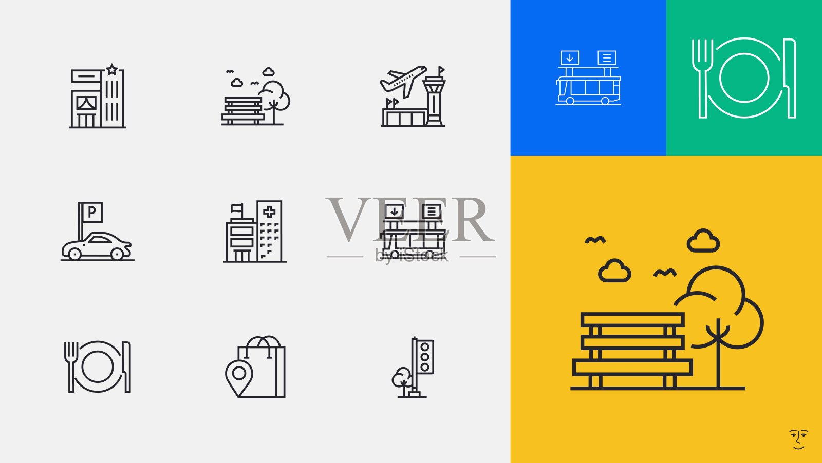 城市元素细线矢量图标集。插画图片素材