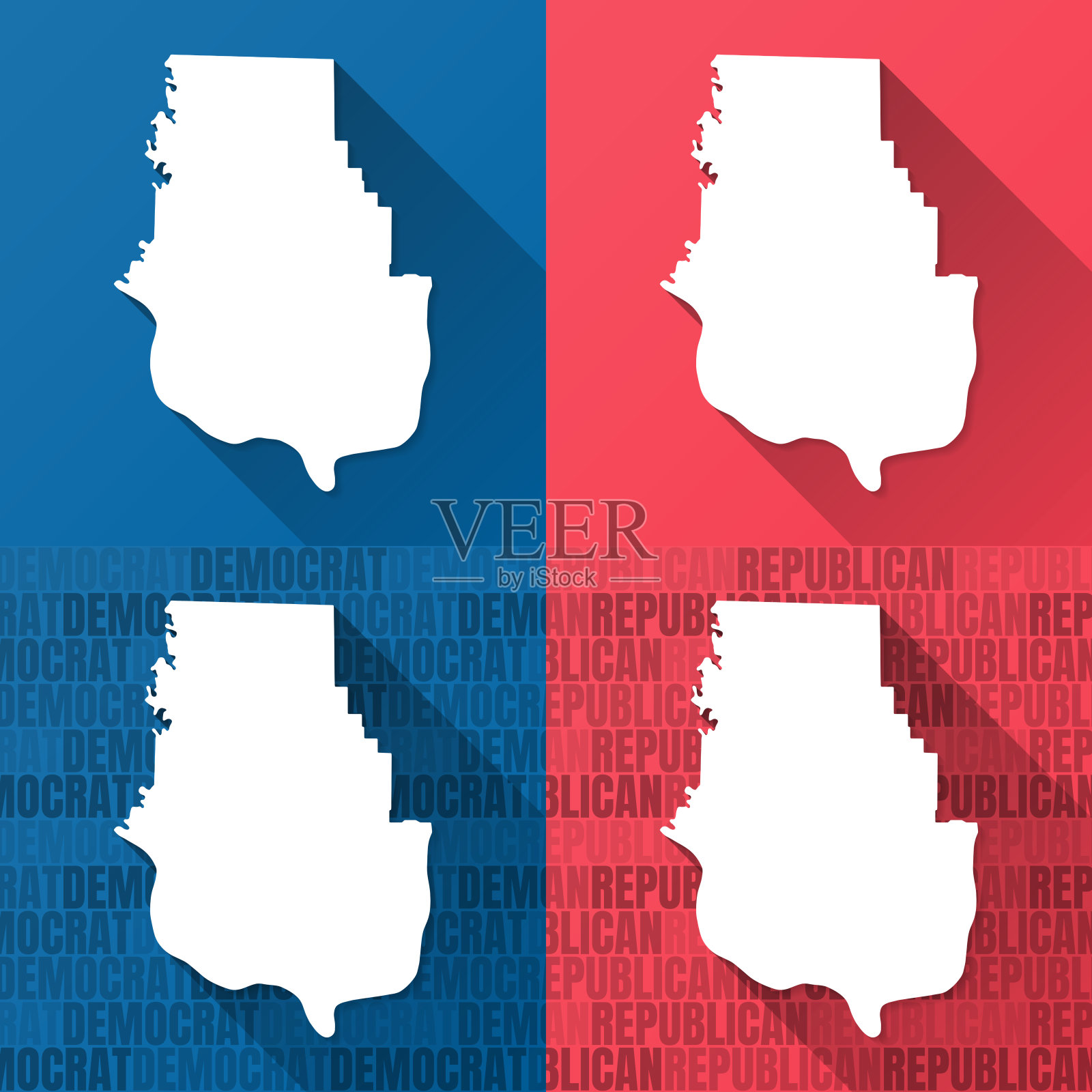 哈里森县，印第安纳州。蓝色和红色背景的地图插画图片素材