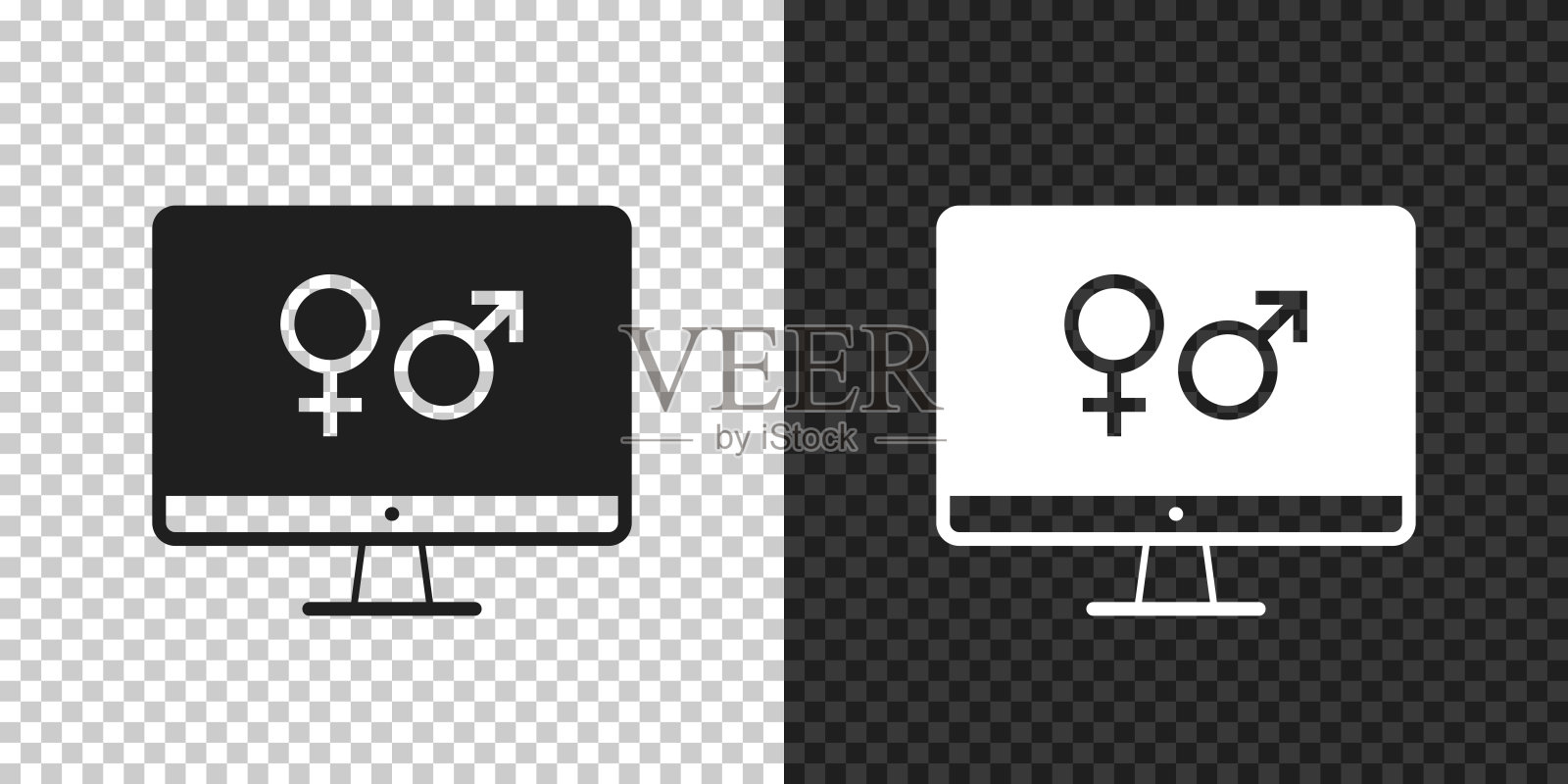 带有性别符号的台式电脑。空白背景上的设计图标插画图片素材