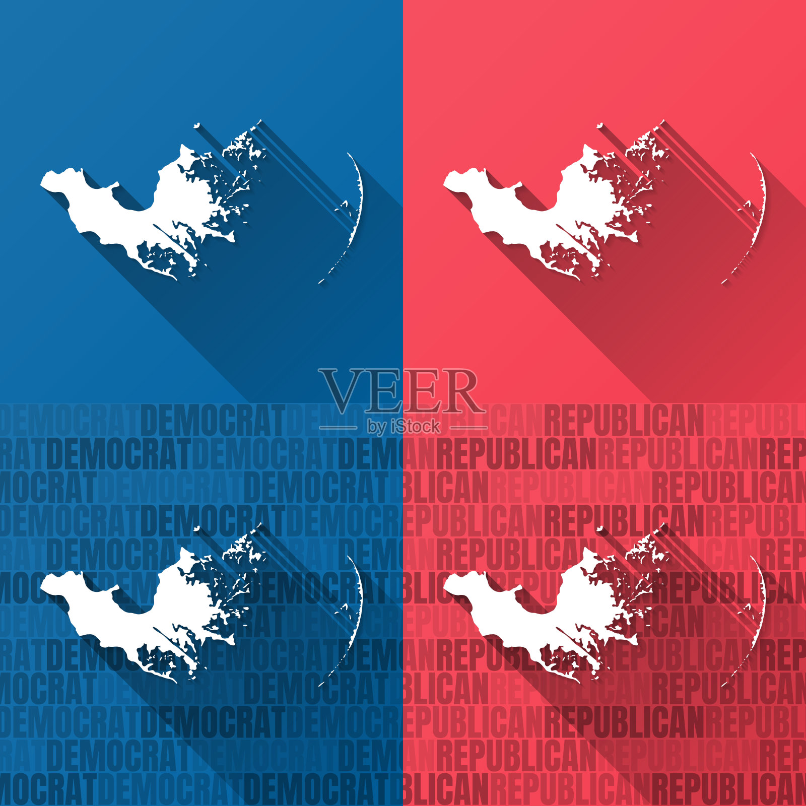 圣伯纳德教区，路易斯安那州。蓝色和红色背景的地图插画图片素材