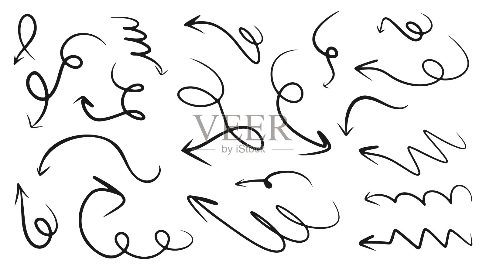 一套手绘的各种曲线和箭头卷曲插画图片素材