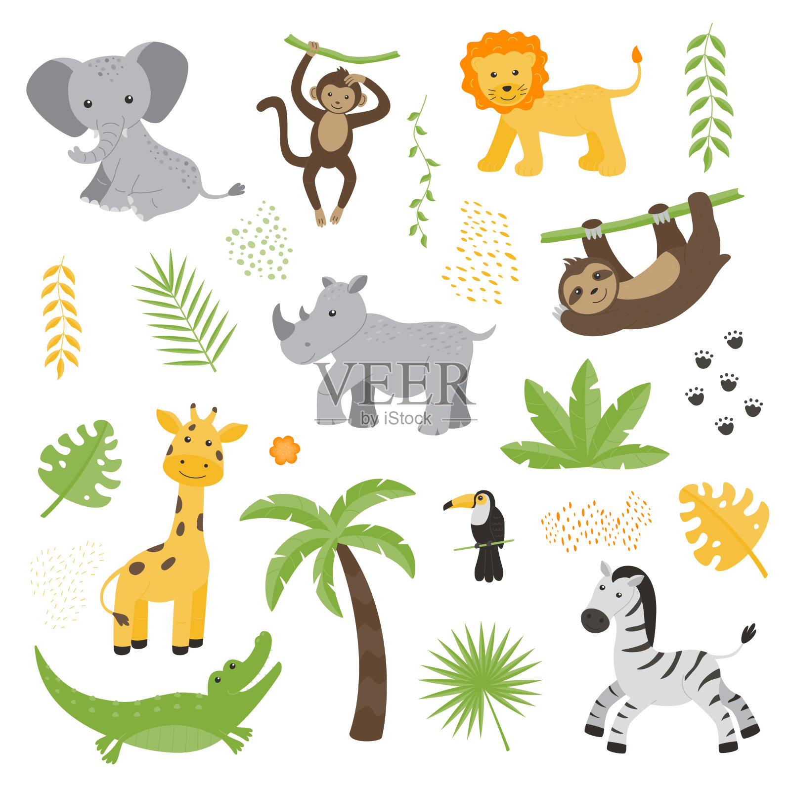 一组非洲野生动物。插画图片素材