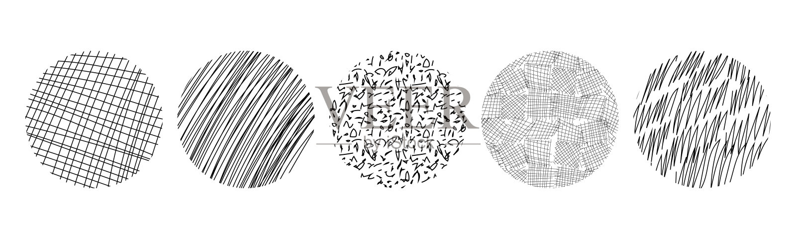 纹理集，收集手绘抽象单色刷痕。涂鸦形状点，滴，曲线和线条。当代现代潮流。插画图片素材