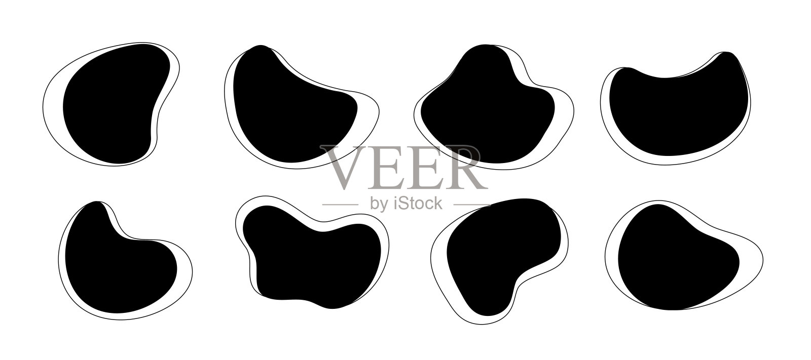 团的形状。一组不规则圆形印迹图形元素。涂鸦滴与轮廓圆插画图片素材