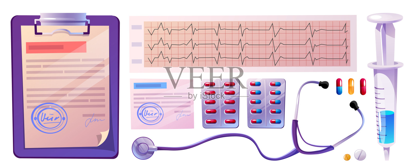 医生设备及工作元件插画图片素材