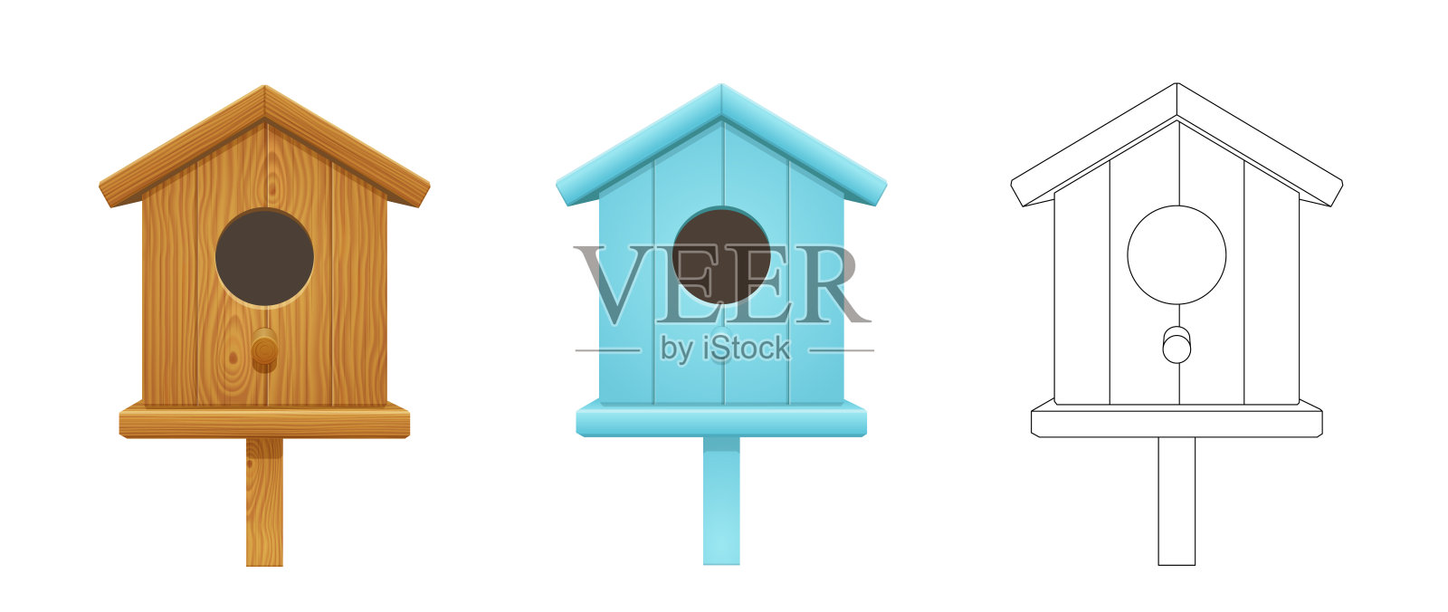 鸟屋套装，鸟屋为树插画图片素材