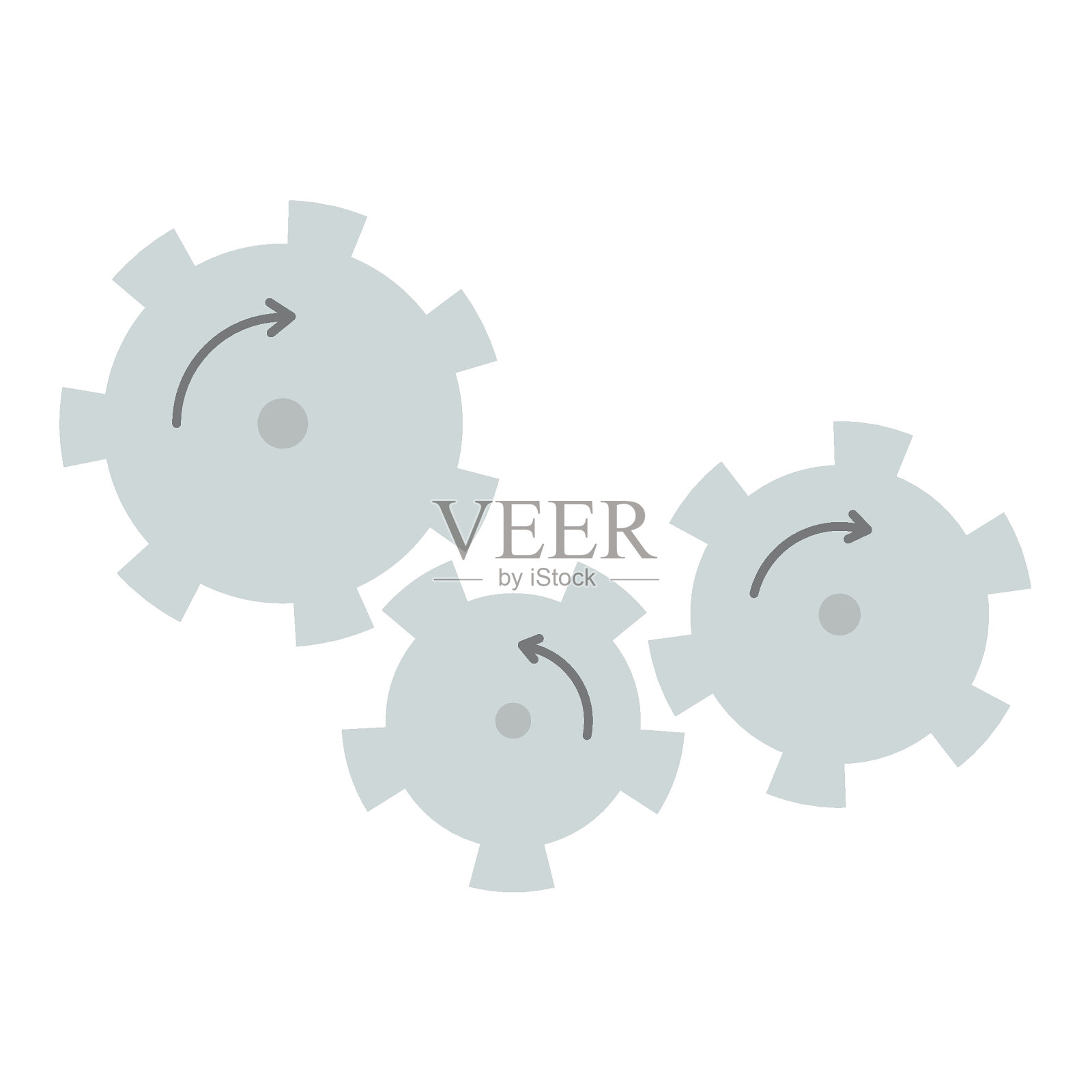 齿轮，带箭头指示运动方向的齿传动。矢量插图孤立的白色背景，手绘，平面设计插画图片素材