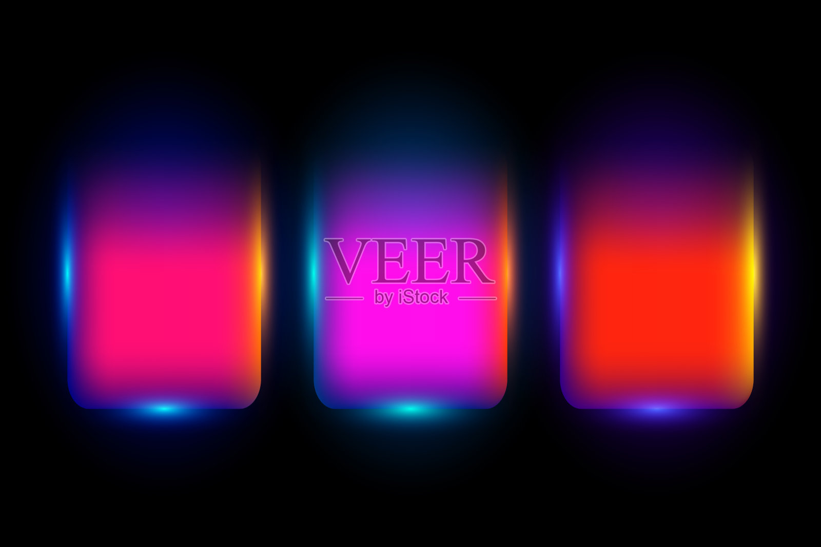 五颜六色的霓虹灯形状，抽象的黑色背景上的正方形边界，矢量插图。插画图片素材