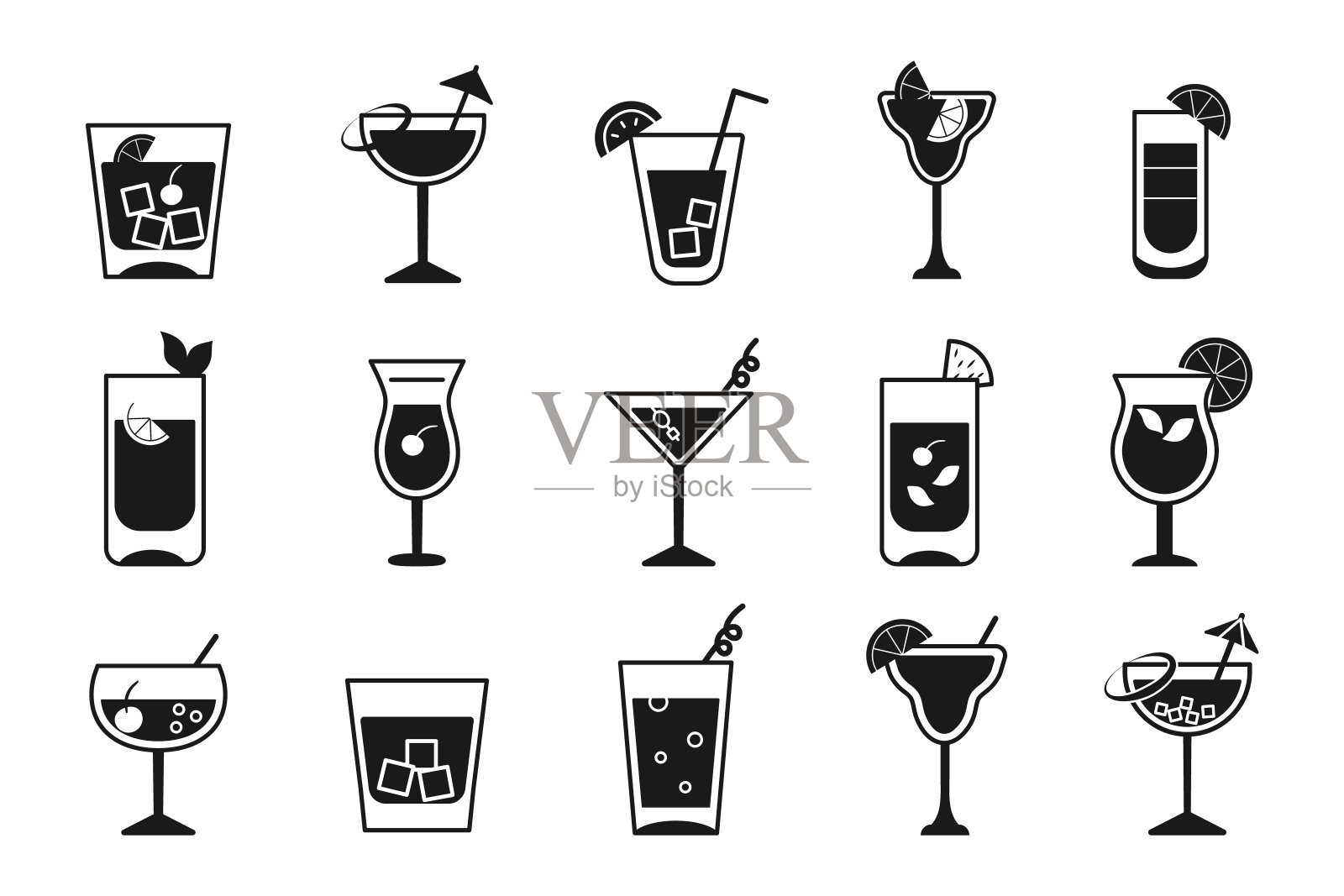 鸡尾酒的酒精设置。矢量图插画图片素材