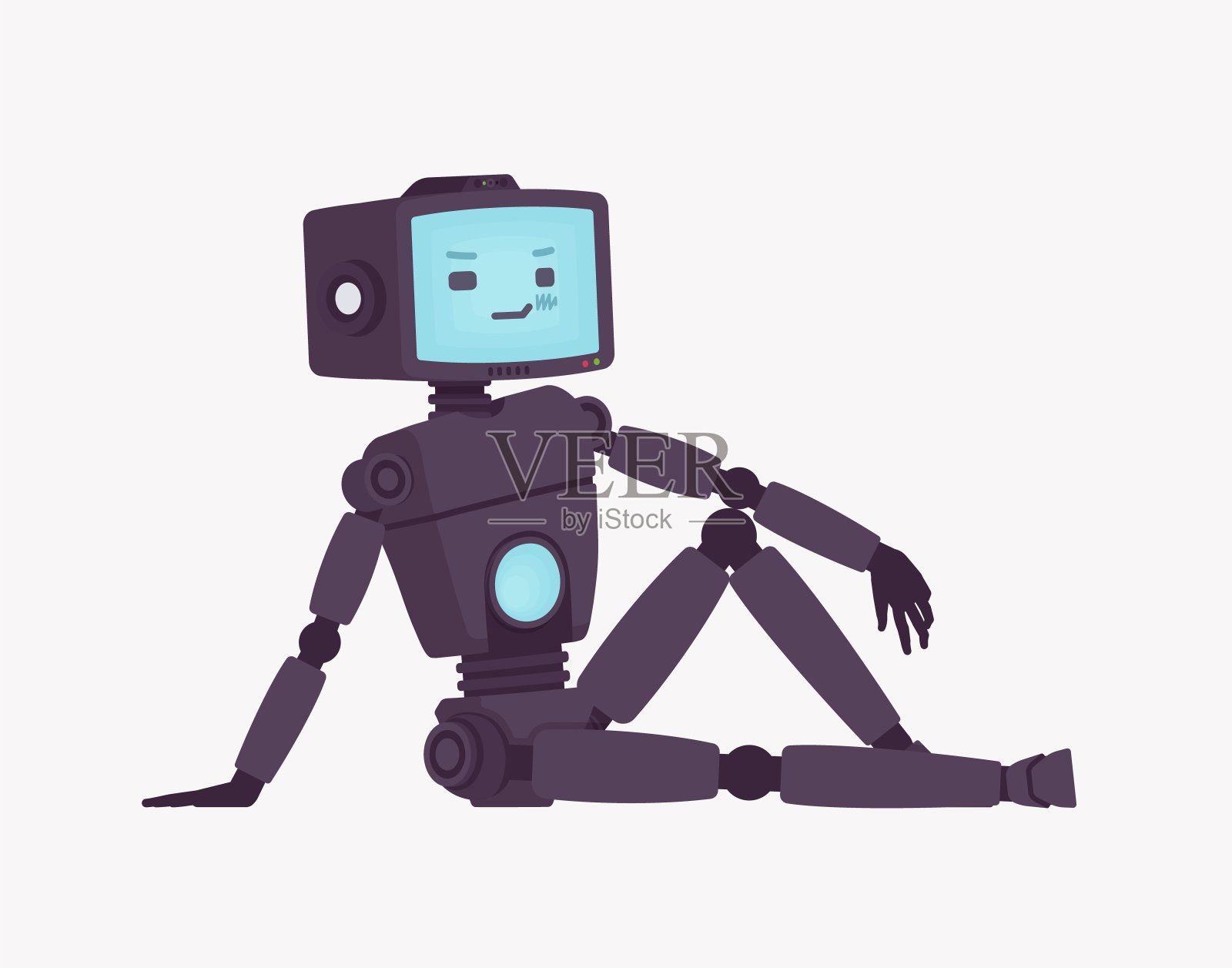 机器人朋友AI技术聊天机器人，电脑助理地板坐插画图片素材