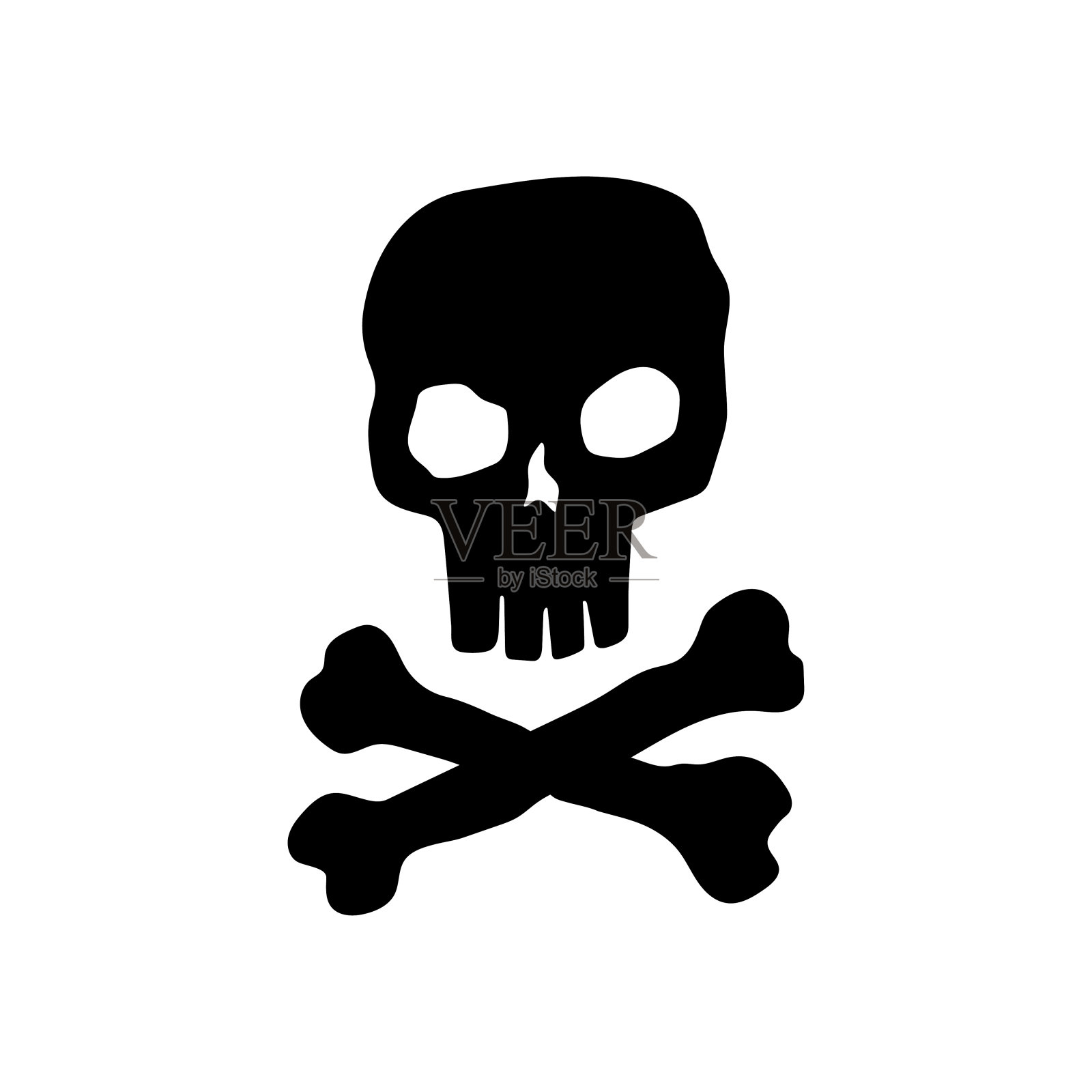 骷髅和交叉骨图标。黑色的轮廓。前视图。矢量简单的平面图形手绘插图。白色背景上孤立的物体。隔离。插画图片素材