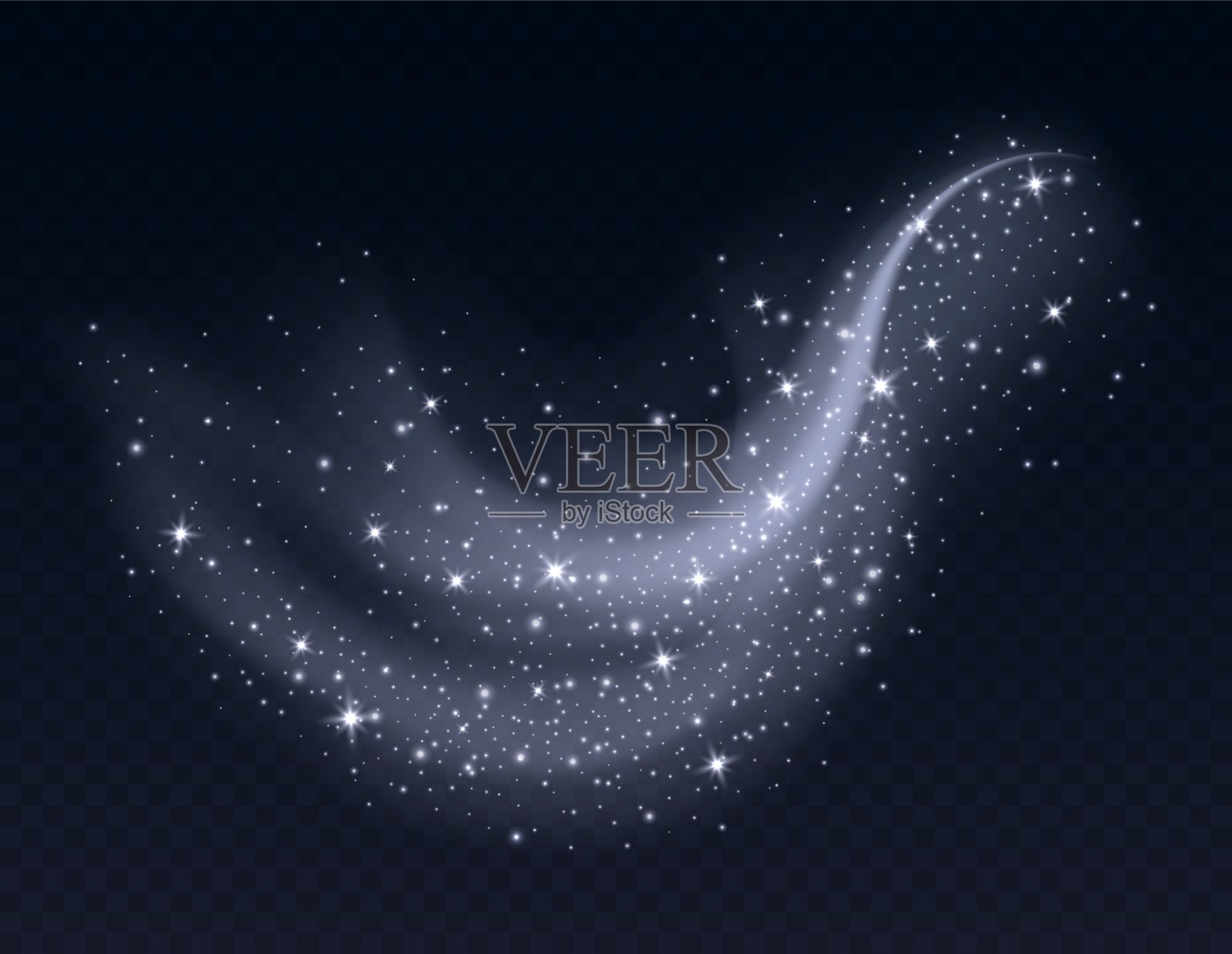 神奇的云带着火花，紫色的仙尘带着火花。闪亮的雾是女巫的咒语，宇宙尘埃在黑暗的背景上发出耀眼的闪光。矢量插图。插画图片素材