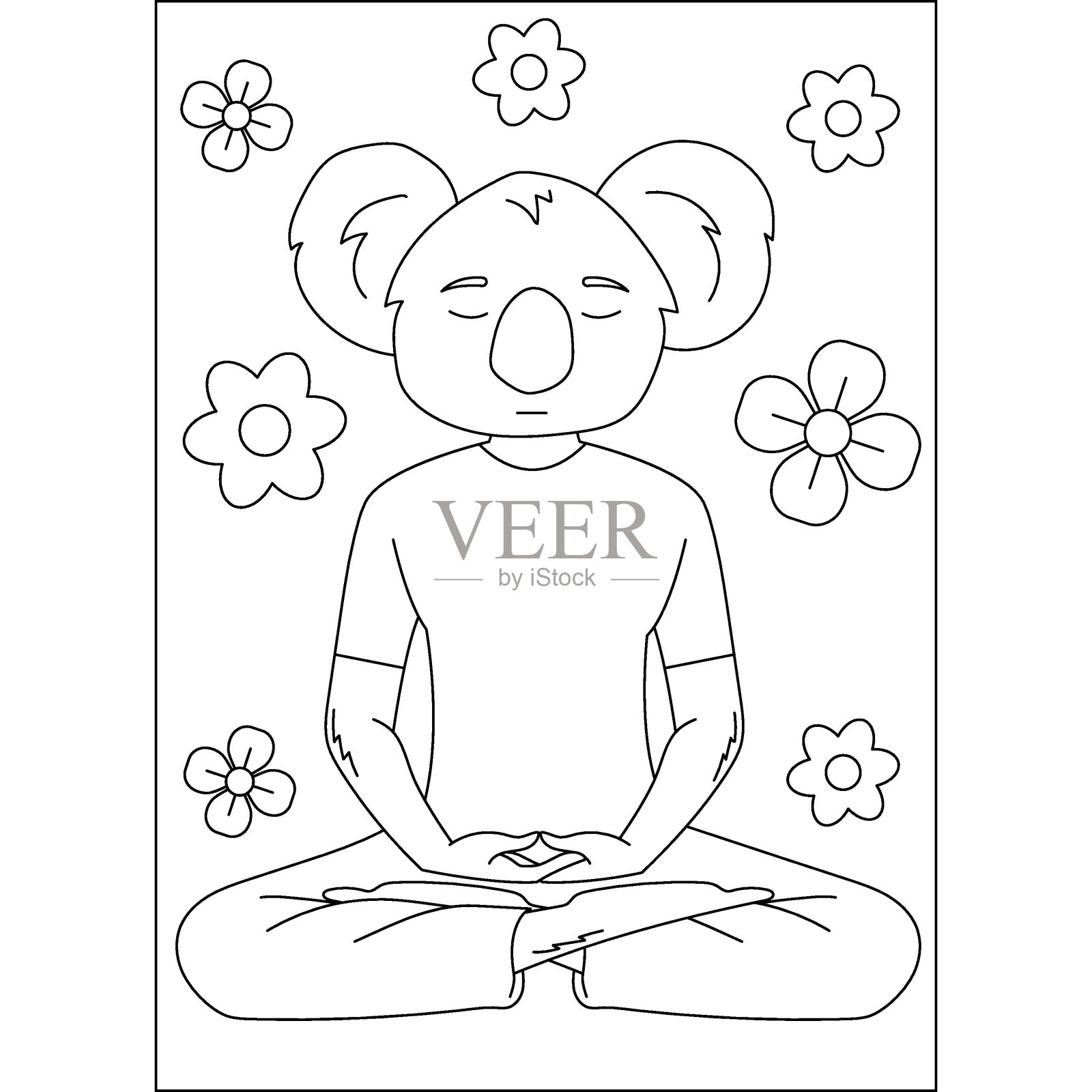 考拉瑜伽练习涂色书页插画图片素材