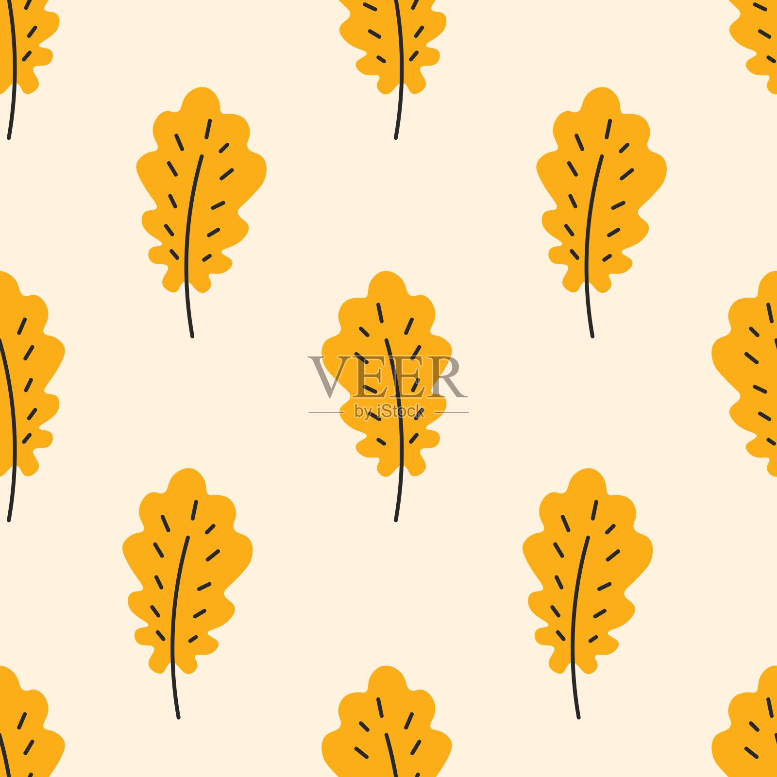 秋天无缝图案与橡树叶插画图片素材