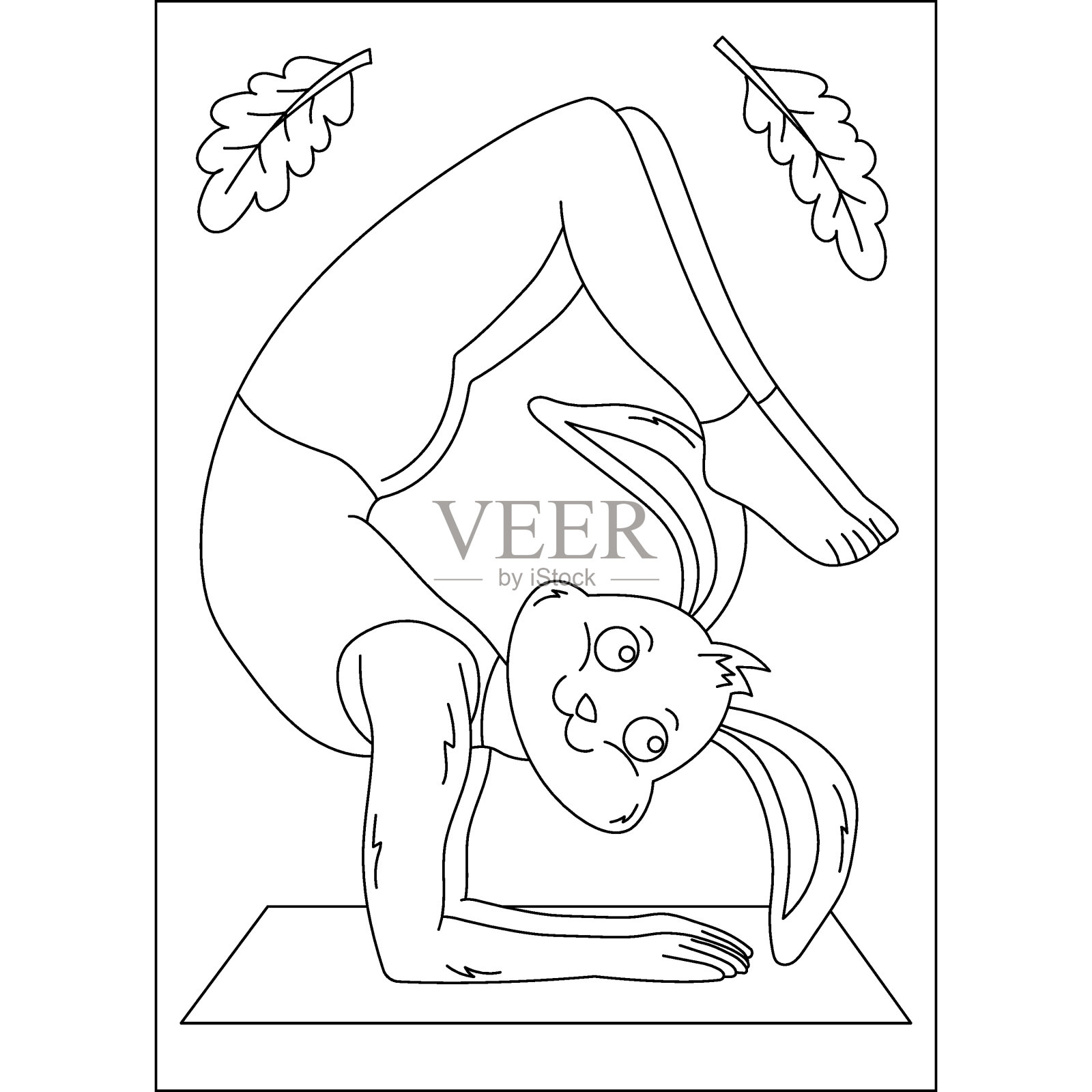 兔子瑜伽练习涂色书页插画图片素材