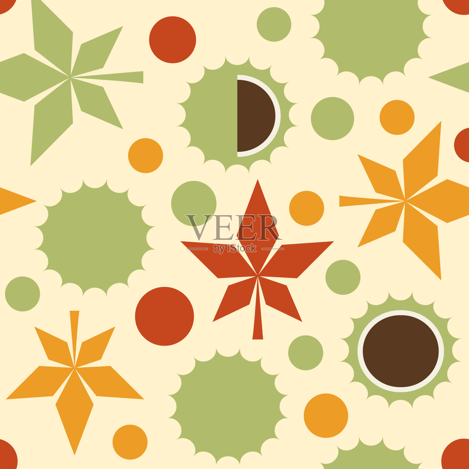 秋季几何自然包豪斯无缝图案插画图片素材