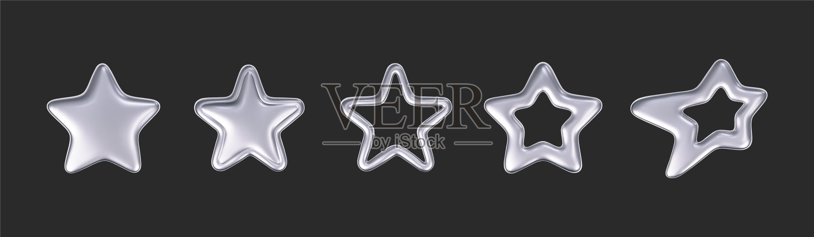 3d铬星设置在千年虫未来主义风格孤立的黑暗背景。渲染3d网络chrome银河表情符号与坠落和飞行的星星，呓语和火花。三维矢量y2k插图插画图片素材