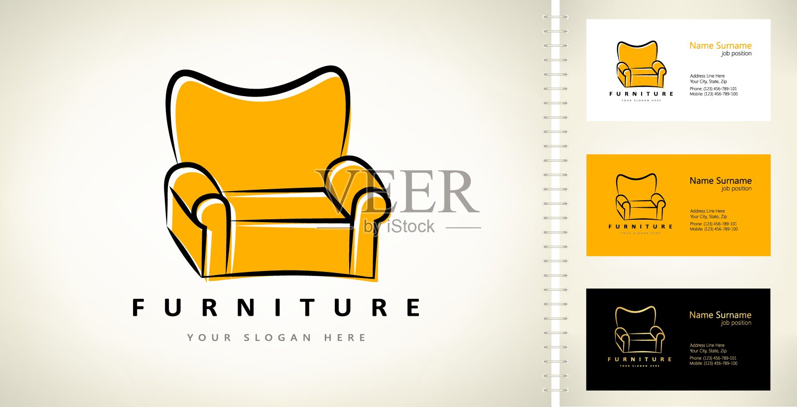 椅子上的向量。软垫家具设计。插画图片素材