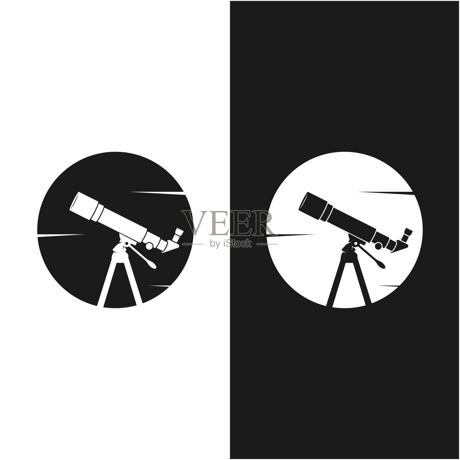 望远镜科学行星月亮星星夜表实验标志插画设计。插画图片素材