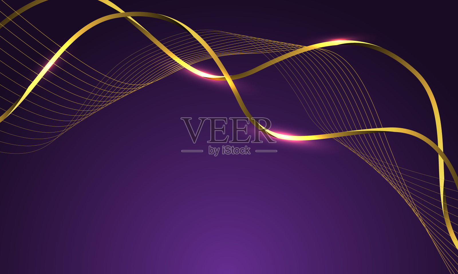 抽象奢华金丝带线波浪曲线上紫色设计现代背景向量插画图片素材