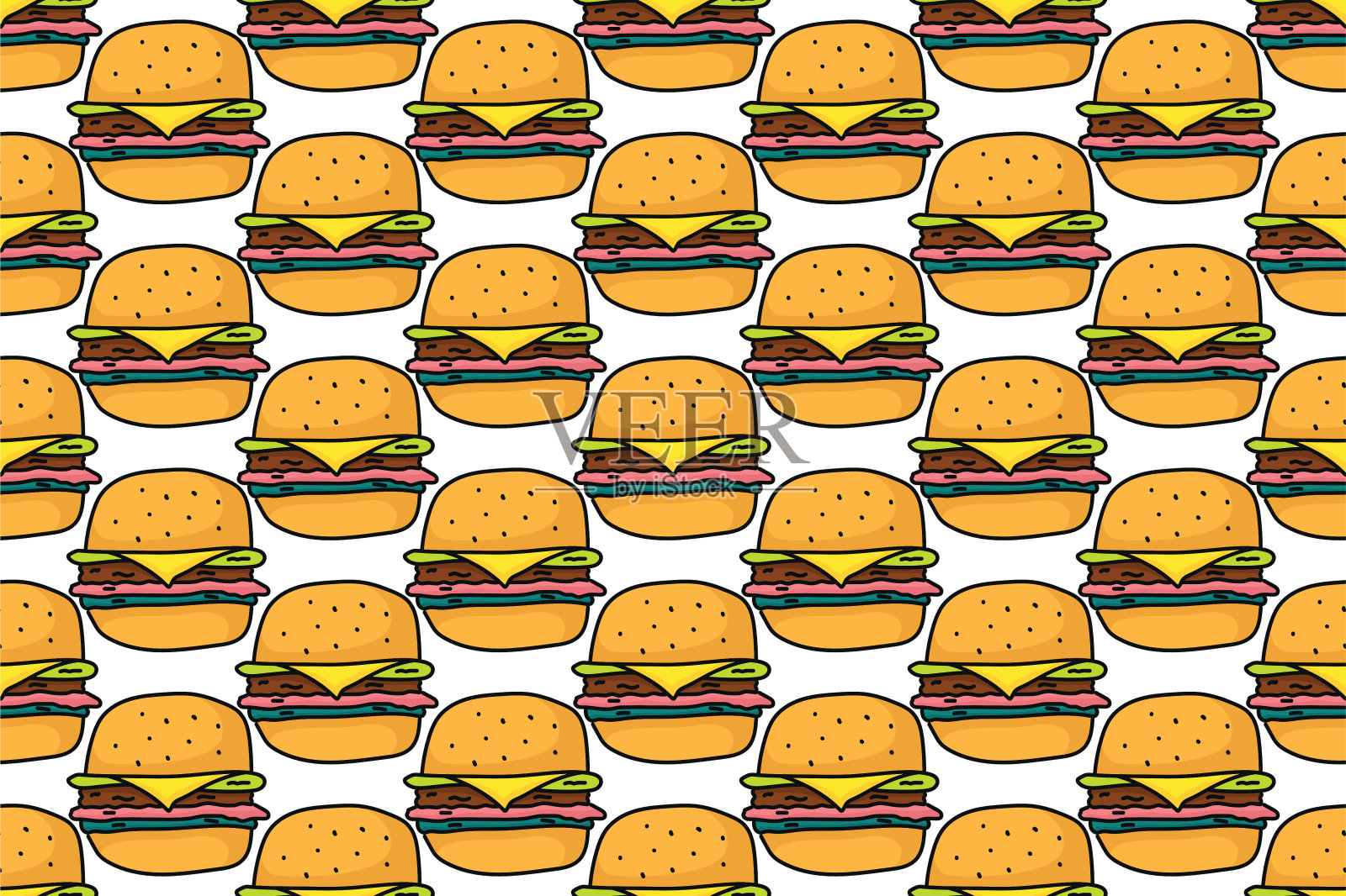 快餐汉堡无缝图案背景插画图片素材