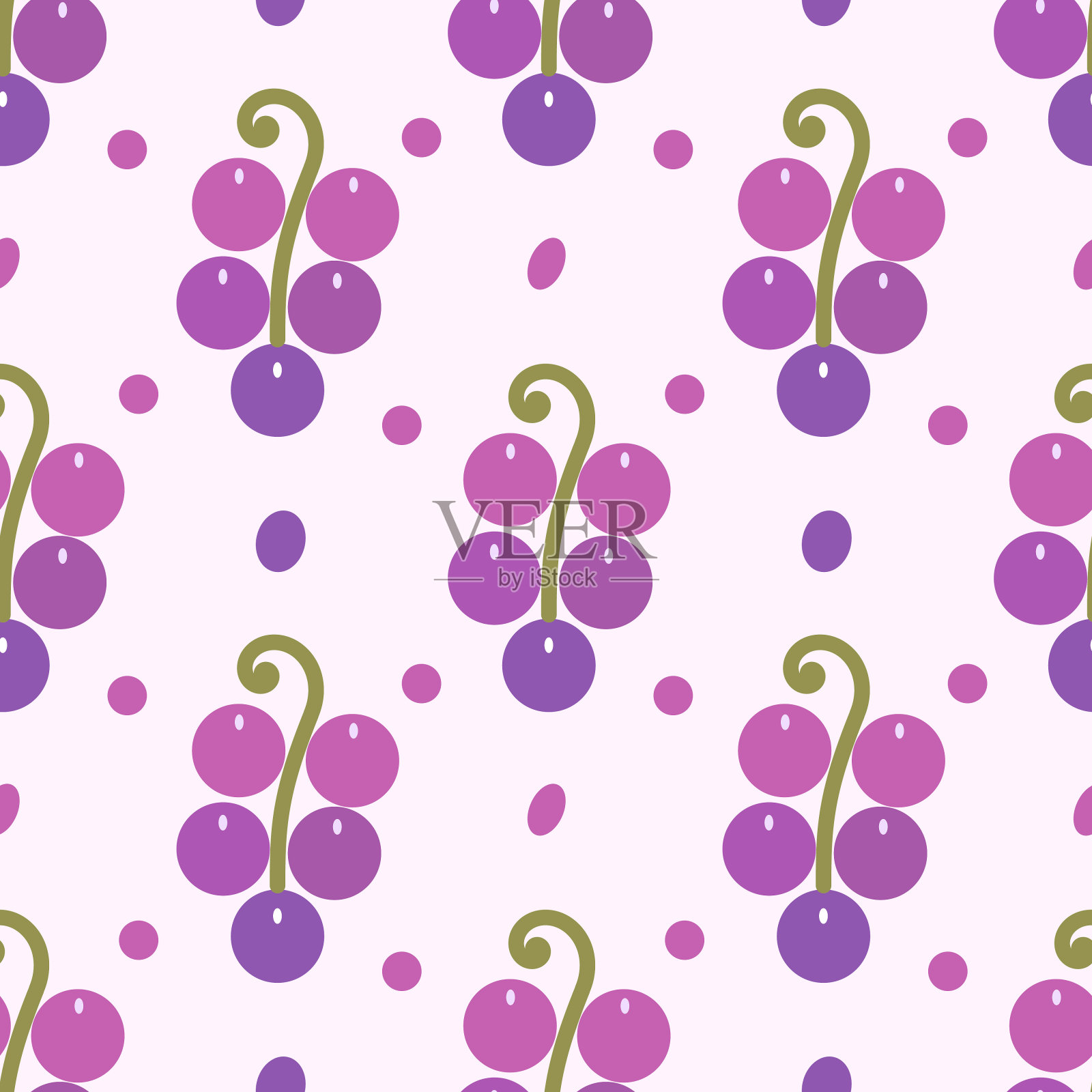 葡萄无缝图案。在紫色背景上分离。插画图片素材