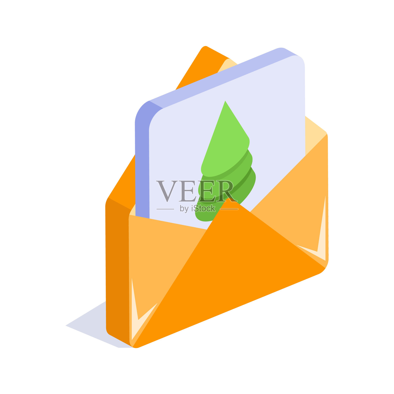 圣诞信的等距图标，信封里有节日贺卡。插画图片素材