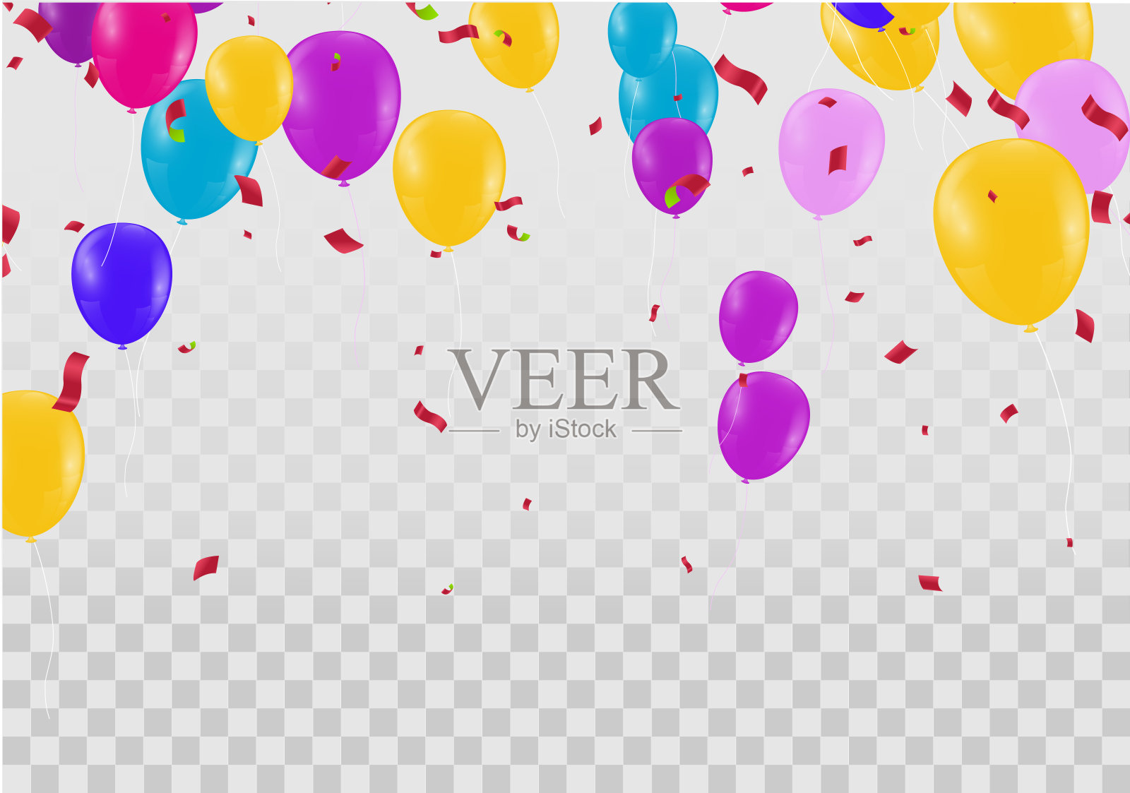 气球，五彩纸屑概念设计模板节日快乐的一天，背景庆祝矢量插图。设计派对装饰，新年，生日，周年纪念，庆典插画图片素材