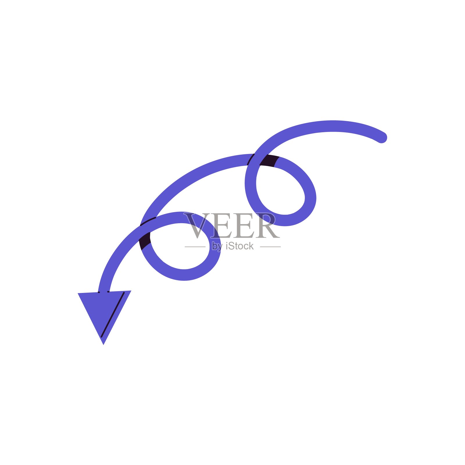 曲线与循环和光标显示路线。有箭头指向的扭曲线。路标，路径指针，几何形状，路标。平面隔离矢量插图上的白色背景插画图片素材