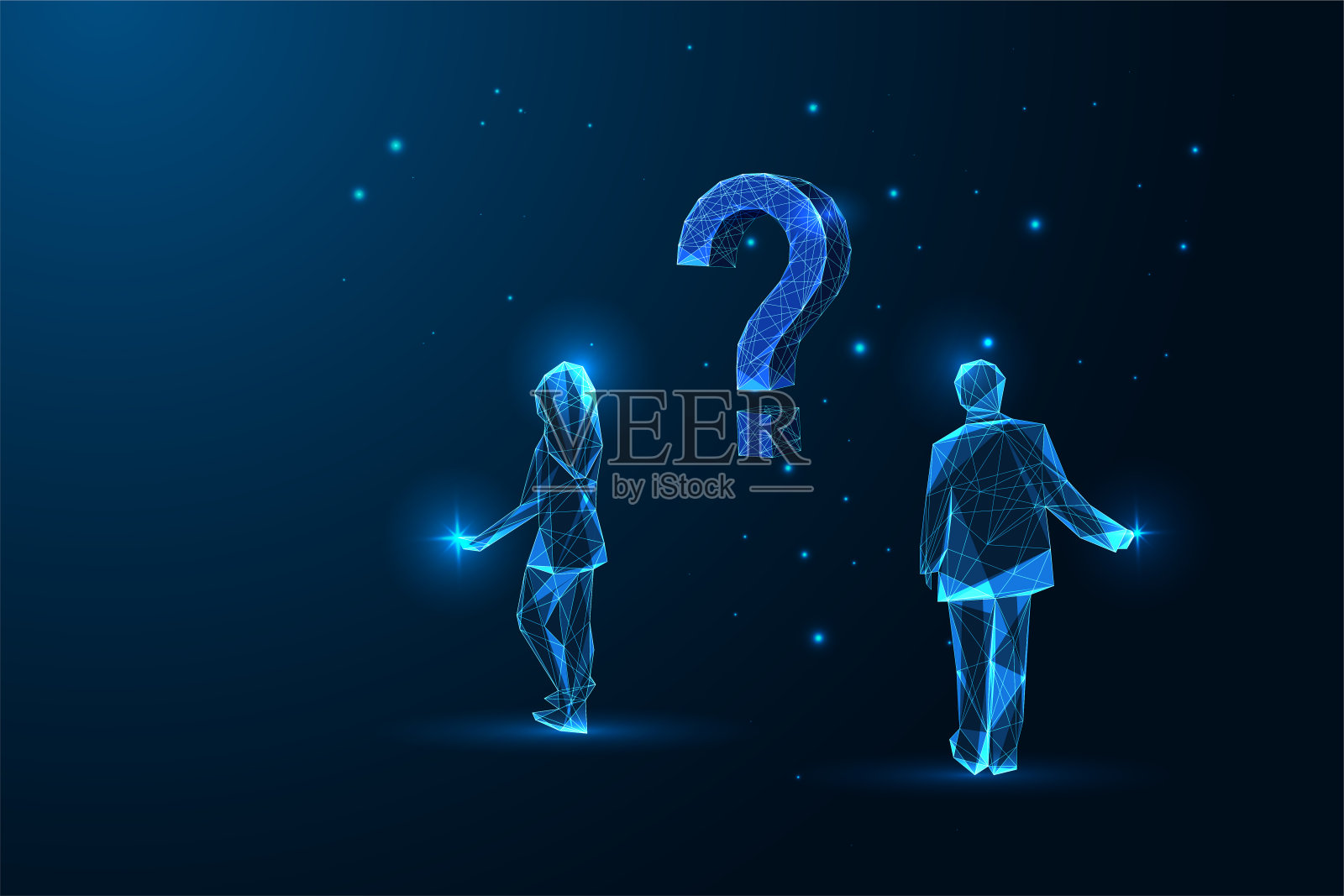 关系问题抽象概念显示了蓝色问号上的男人和女人的剪影插画图片素材