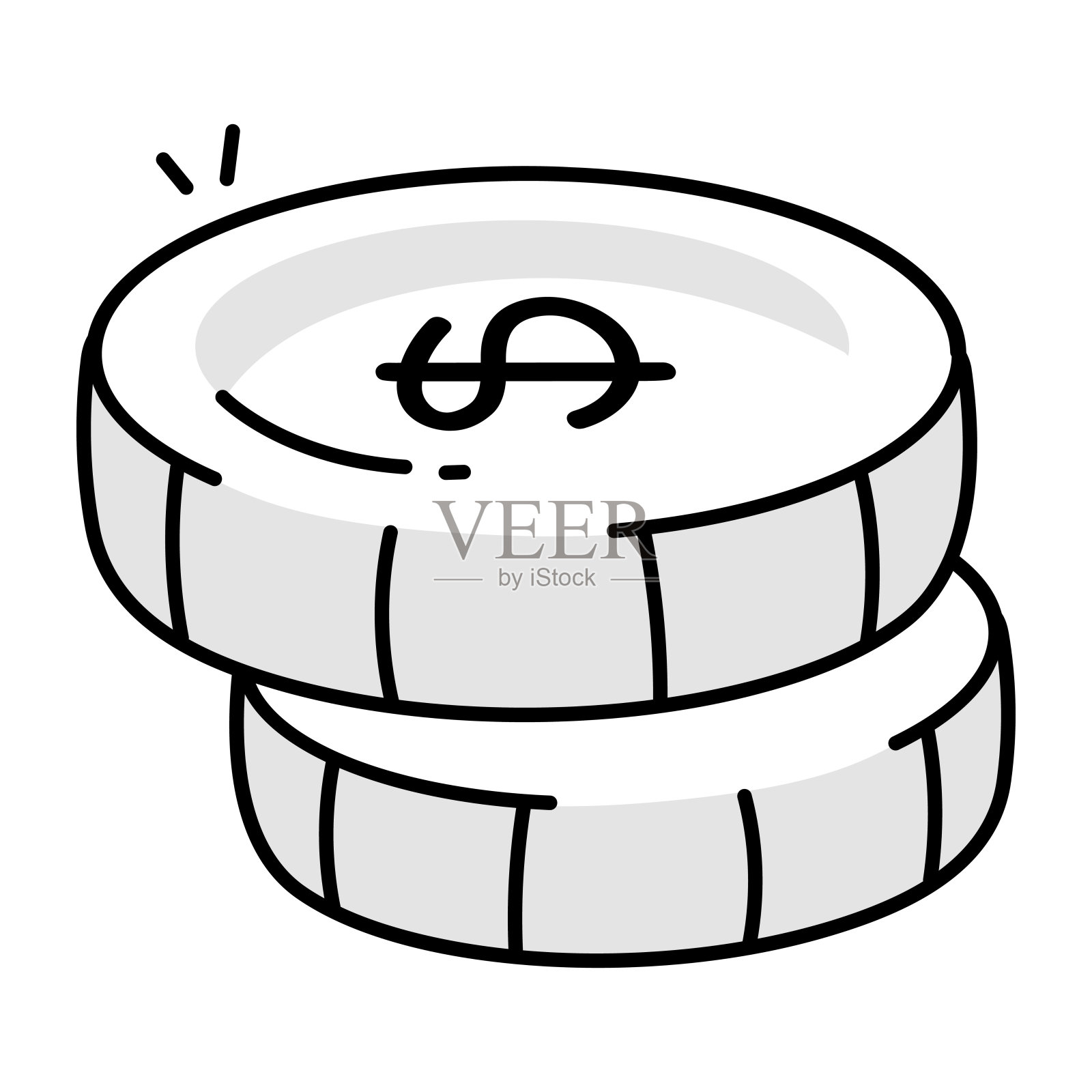 一美元硬币的涂鸦风格图标插画图片素材