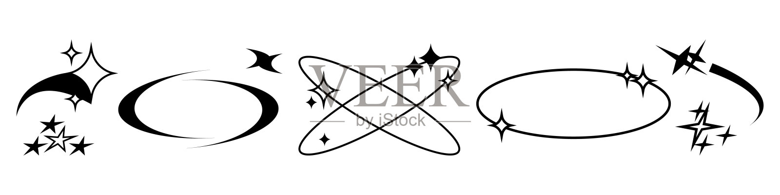 闪烁和闪耀，矢量孤立的空框与星尘和闪闪发光。极简主义装饰海报和排版，边界设计，圆形椭圆与复制空间，单色风格插画图片素材