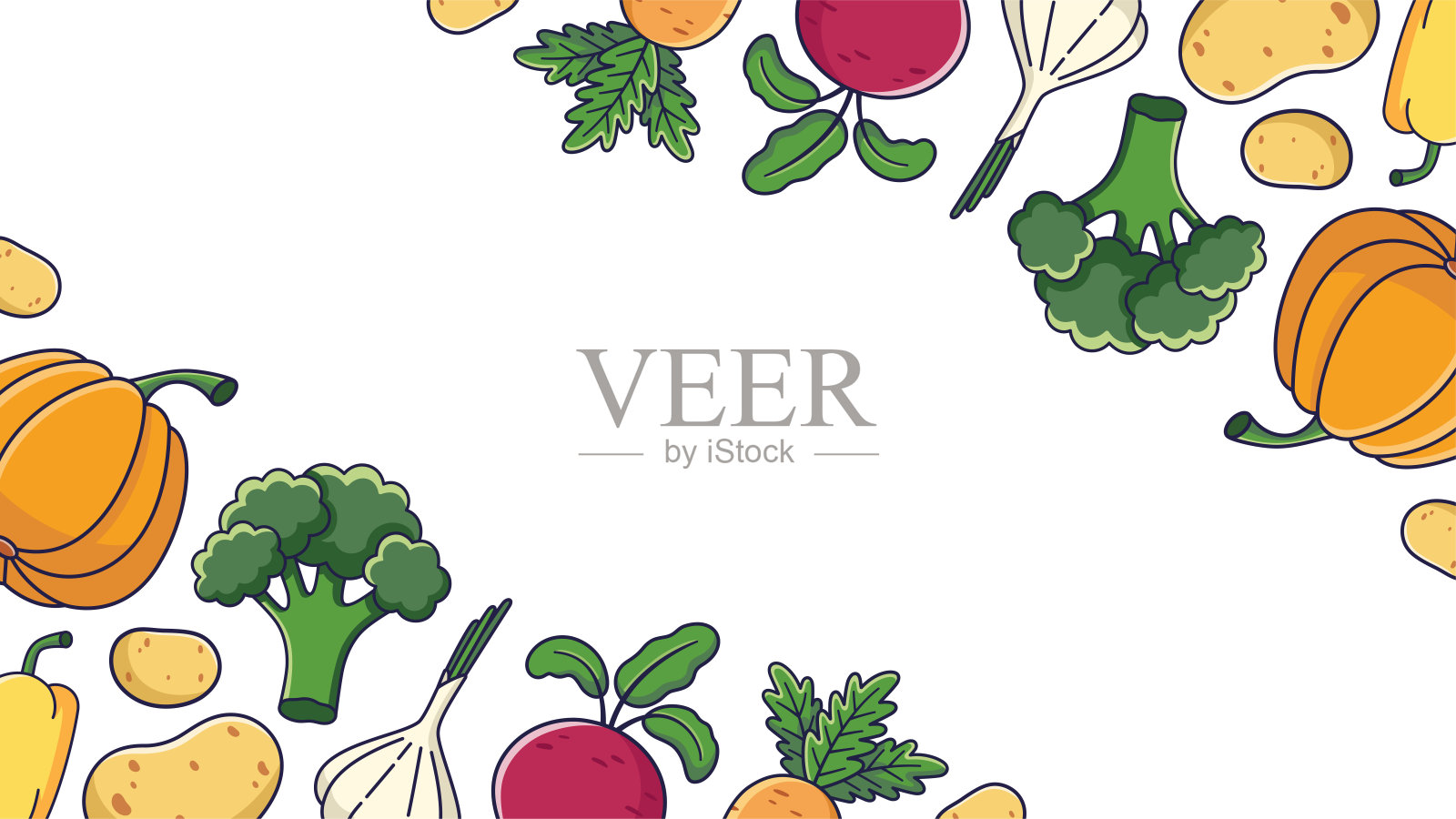 用卡通蔬菜复制空间。广告海报、横幅、单张。农贸市场概念传单模板。插画图片素材